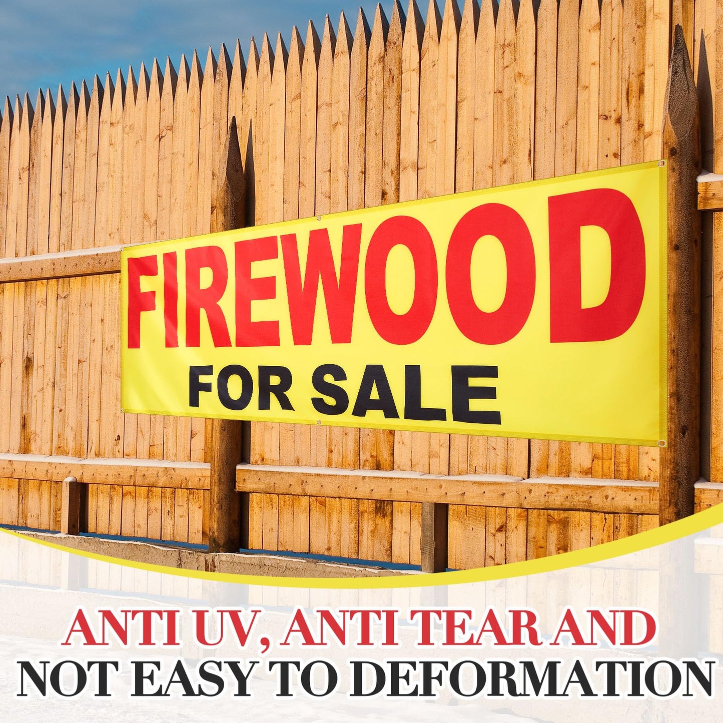 Aliceset 3 x 8 ft Firewood for Sale Banner Advertising Firewood Sign with Grommets Polyester Large Weather Resistant Visibility Text for Firewood Sale Warehouse Farm Campground Resort Outdoor Bazaar