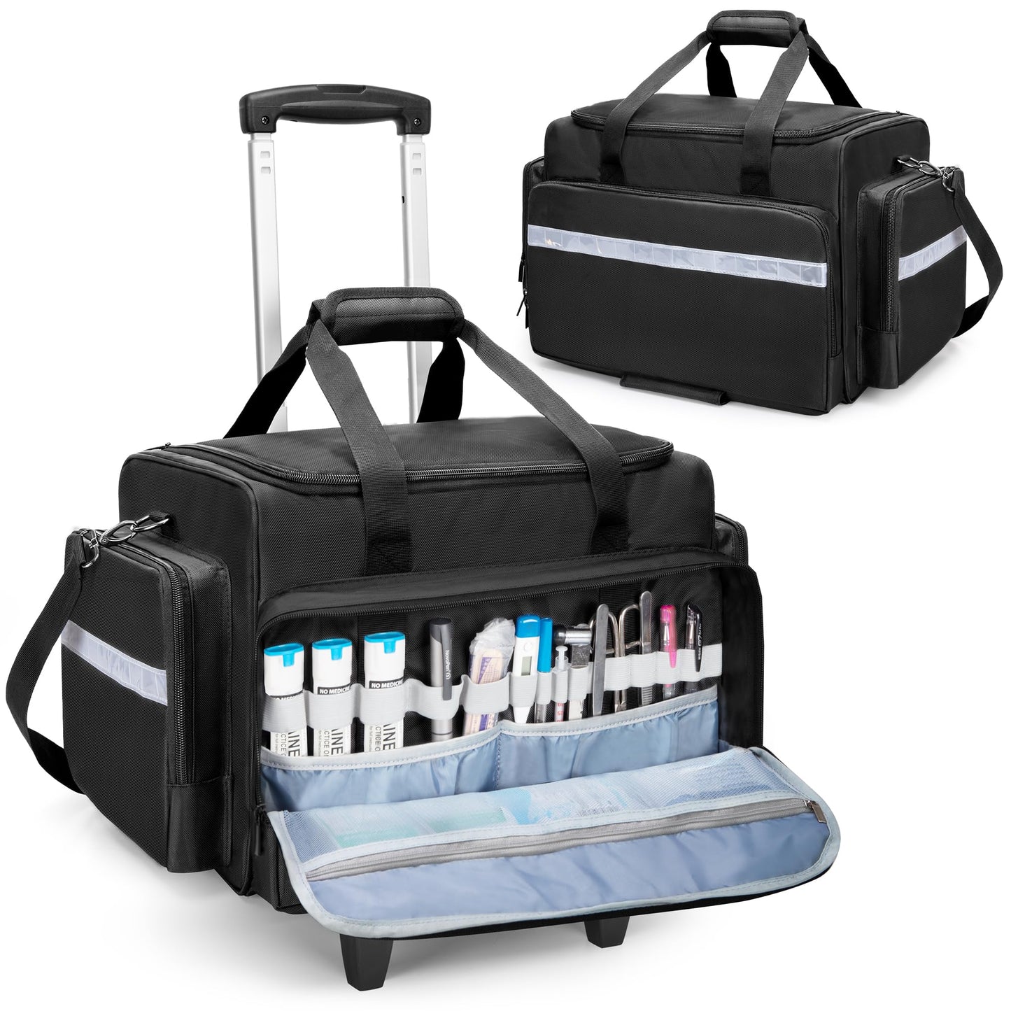 Damero Rolling Medical Bag with Detachable Trolley, Medical Bag on Wheels with Dividers, Medical Equipment Storage Bag for Home Health Nurses, Doctors, EMT, EMS, Black