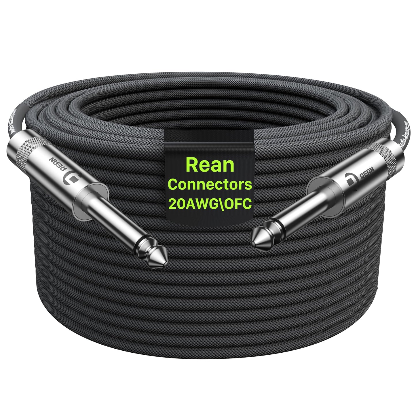 Guitar Cable 100 ft, 20AWG 99.99% OFC - A Must for Long Instrument Cable, Nylon Braided Anti-Kinking Kevlar-Reinforced 1/4 Cable, Neutrik REAN Connector, Shielded Bass Cord for Fender Electric Guitar
