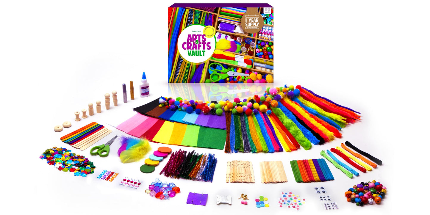 Arts and Craft Kit Vault - 1000+ Piece Crafts Kit Library in a Box for Kids Ages 8 9 10 11 & 12 Year Old Girls & Boys - Crafting Supplies Set Kits - Gift Ideas for Preschool Kids Project Activity