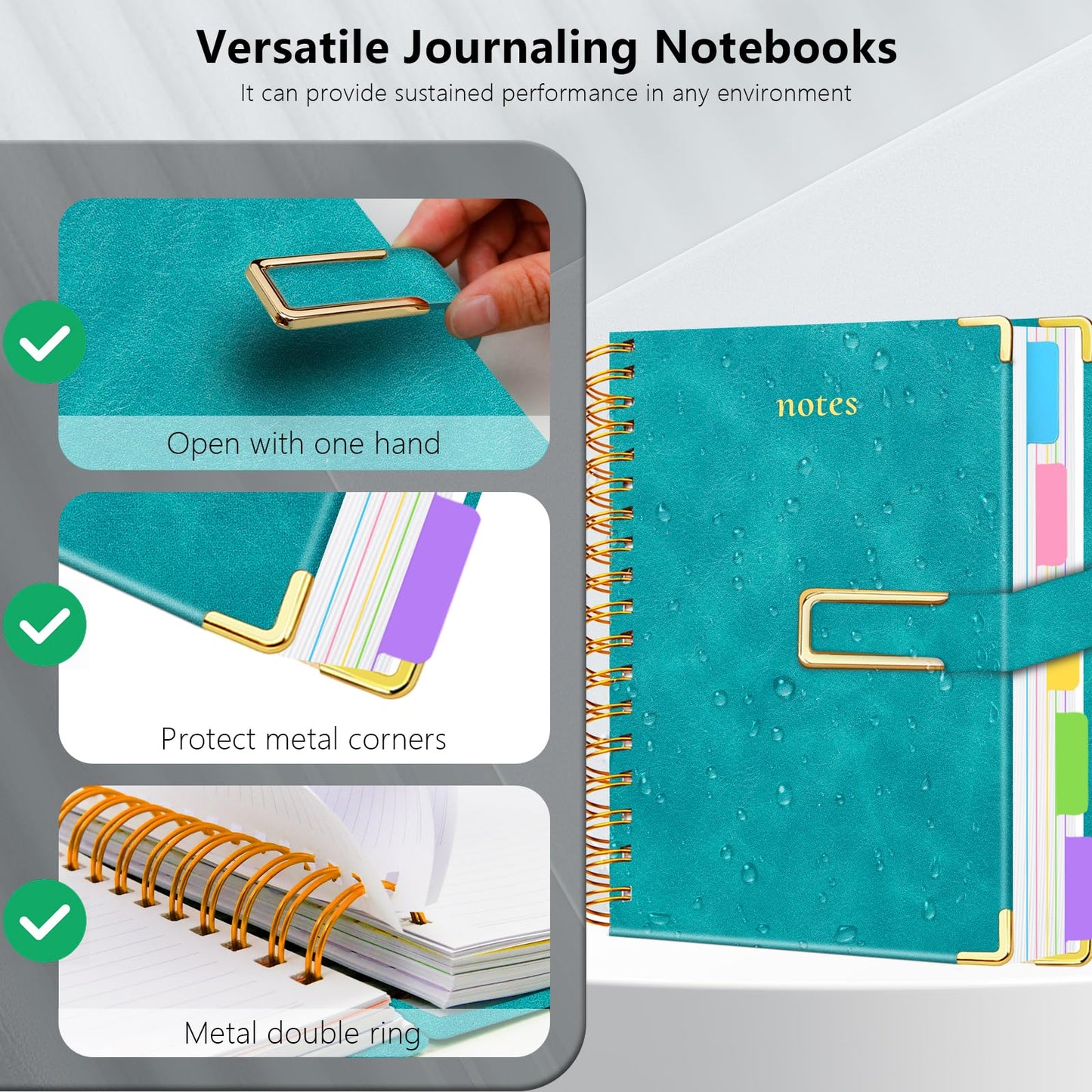 Hardcover Spiral Notebook College Ruled, 8.5"x11" Leather Journal Notebook with Magnetic Closure, 300 Pages 5 Subject Notebook with Dividers Tabs Journal for Women Men, Work, School(Deep Blue)
