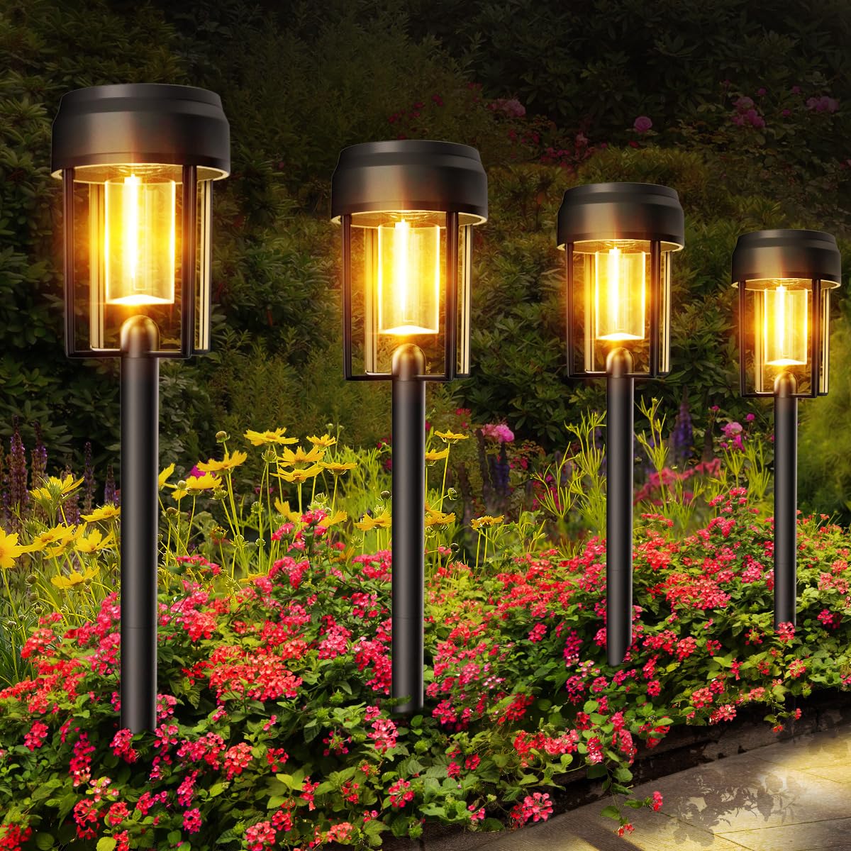 Solar Lights Outdoor 12 Pack, Bright Solar Pathway Lights IP65 Waterproof, Auto On/Off Solar Garden Lights 3000k for Yard Landscape Driveway Walkway