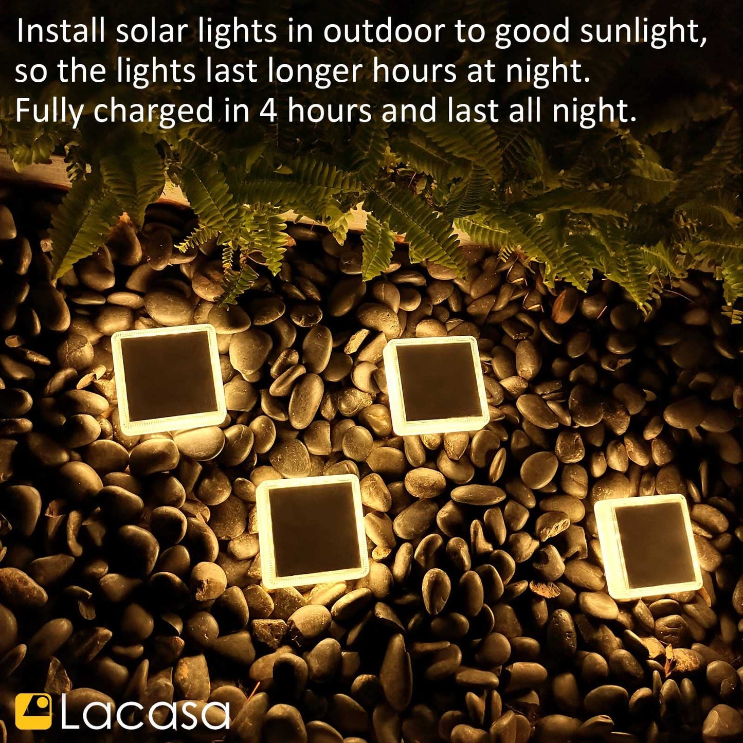 Lacasa Solar Deck Lights, 4 Pack 30LM LED Dock Lights Warm White 2700K, Outdoor Solar Powered Step Lights Light up All Night IP68 Waterproof Auto ON/Off for Garden Stairs Driveway Pathway Lighting