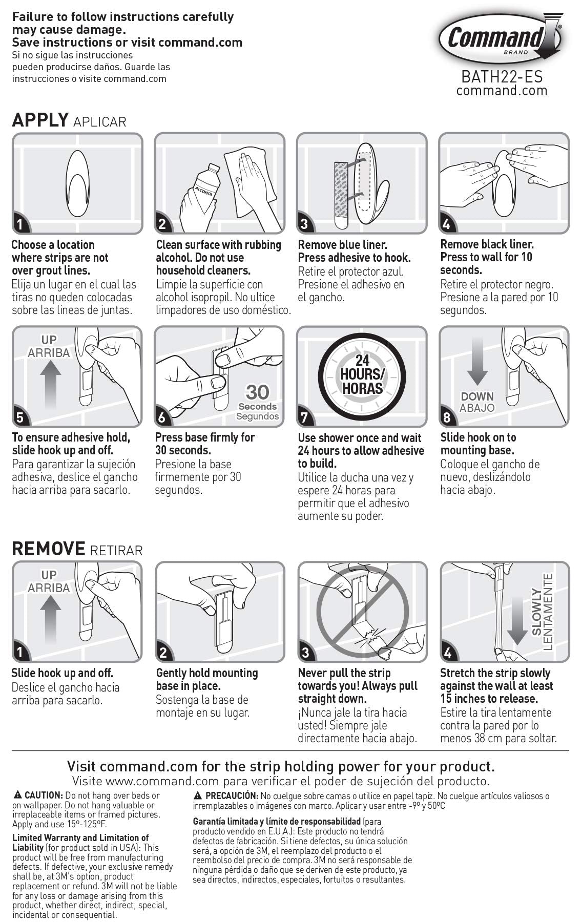 Command Medium & Large Water-Resistant Adhesive Refill Strips, Re-Hang Medium & Large Bath Hooks or Caddies, 6 Packs (12 Medium Strips and 24 Large Strips Total), BATH22-ES