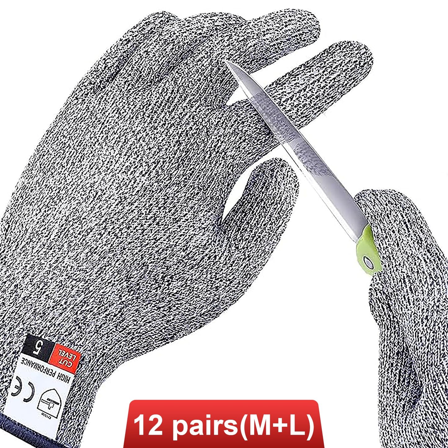 12 Pairs Cut Resistant Gloves -Food Grade Level 5 Protection for Kitchen, Upgrade Safety Anti Cutting Gloves for Meat Cutting, Wood Carving, Mandolin Slicing and More, (M-L)
