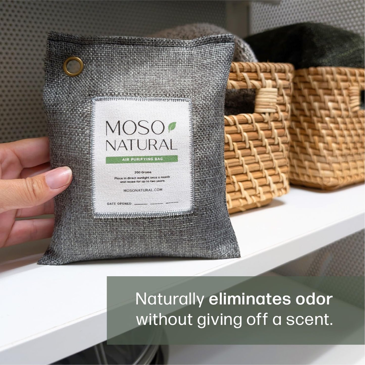 Moso Natural Air Purifying Bag 200g | Premium Bamboo Charcoal Odor Absorber for Home & Car | Closet Odor Eliminator, Small Room Deodorizer & Car Air Freshener | Long Lasting Charcoal Bags (5 Pack)