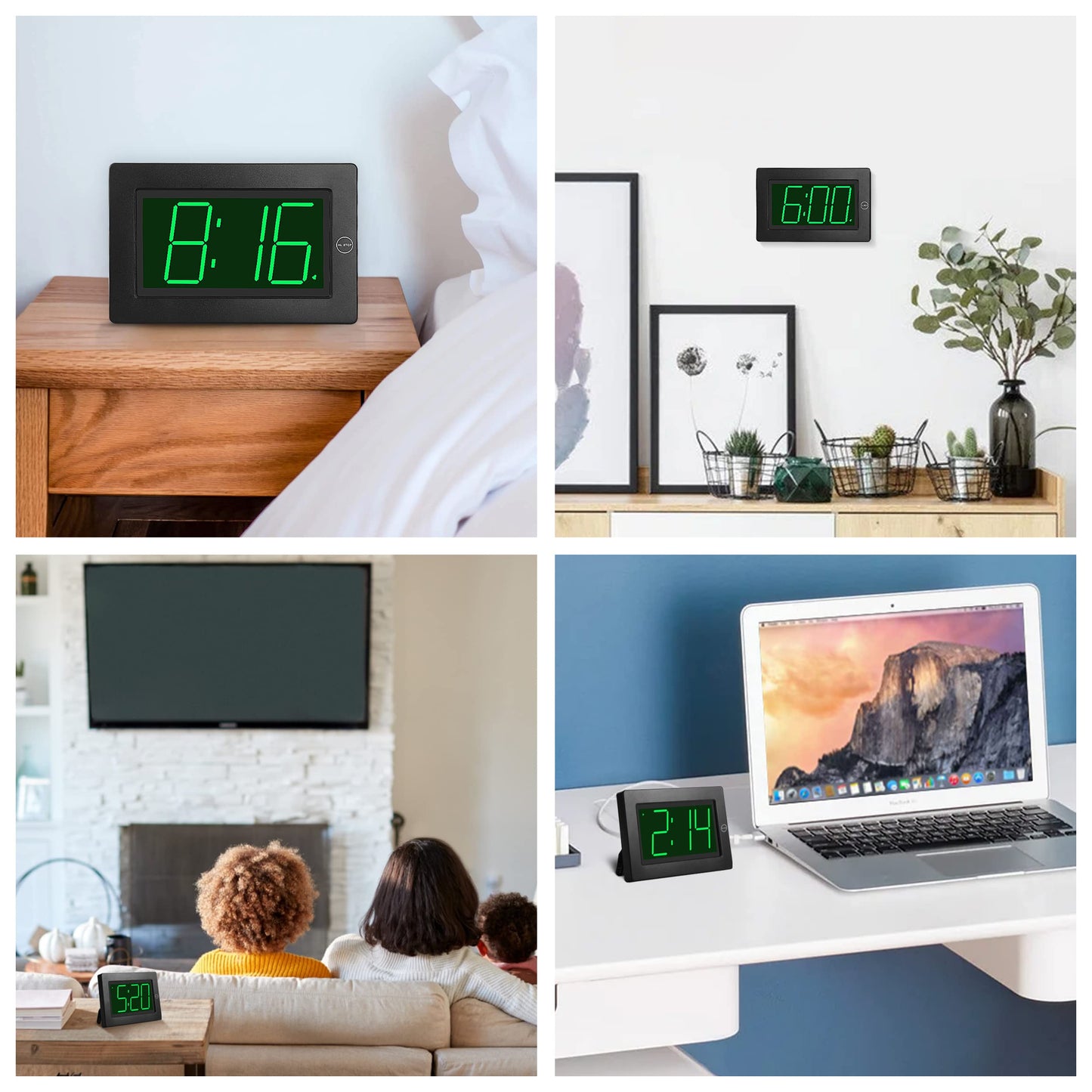 KWANWA Large Digital Alarm Clock, 3" LED Display Battery Operated, Dimmable Auto Night Mode, Easy to Read for Seniors Visually Impaired, Cordless Wall Clock or Table Clock for Bedroom Kitchen Office