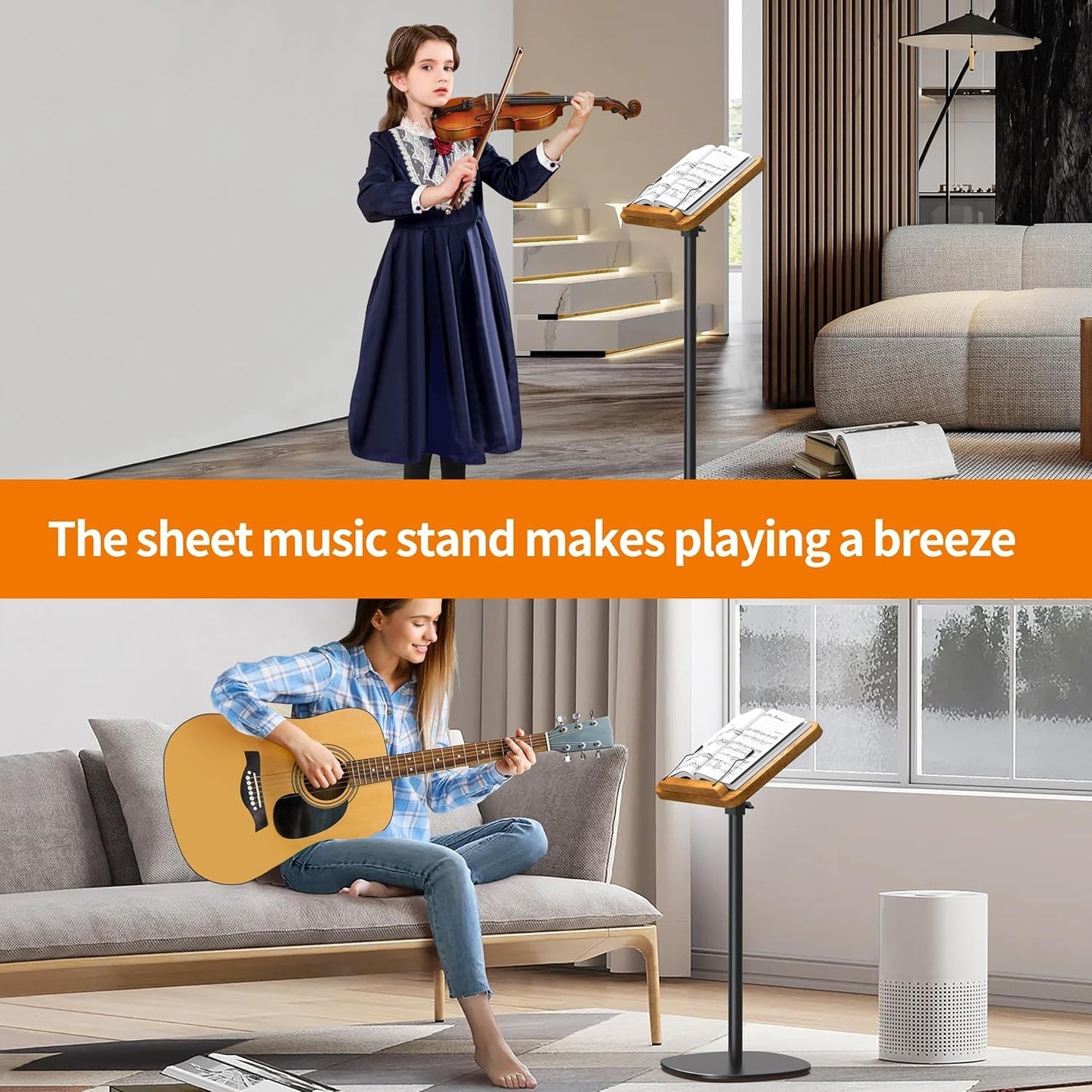 Adjustable Floor Book Stand, Portable Standing Book Stand for Reading, Height Adjustable (56cm-130cm), Wooden Music Stand for Music Sheets, Books, Recipes, Tablets, Laptops