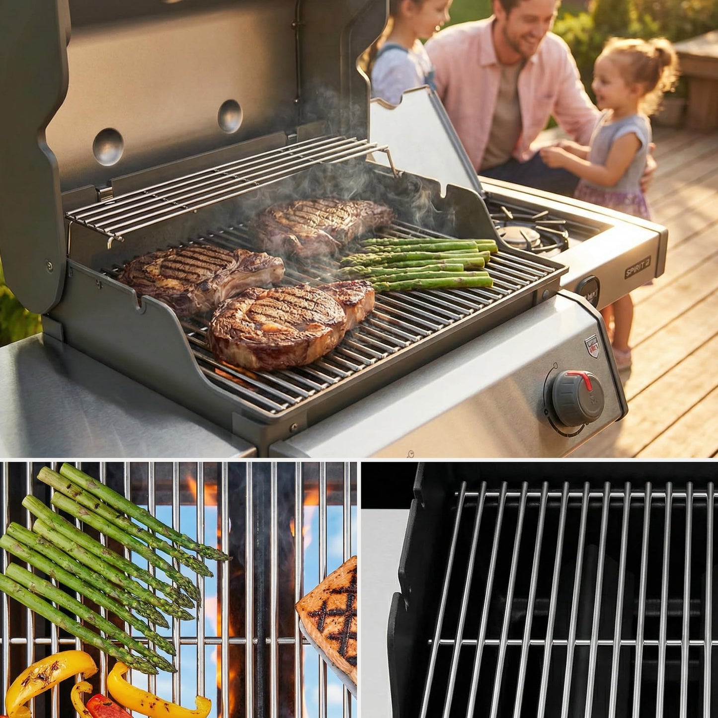 7637 Grill Grates for Weber Spirit I & II 200, Spirit E210 E220 S210 S220 Gas Grills with Front Control,7mm Premium Solid Food Grade 304 Stainless Steel Cooking Grates for Weber 46010074 Gas Grills