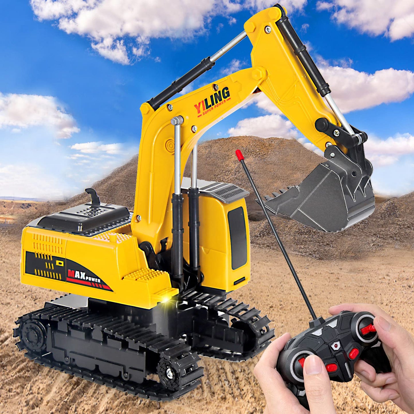 Remote Control Excavator & Dump Truck Toy for Kids(Set of 2) with Lights and Sounds,Construction Vehicles RC Trucks Toys for Boys Kids 3 4 5 6 7 8 9 10 Year