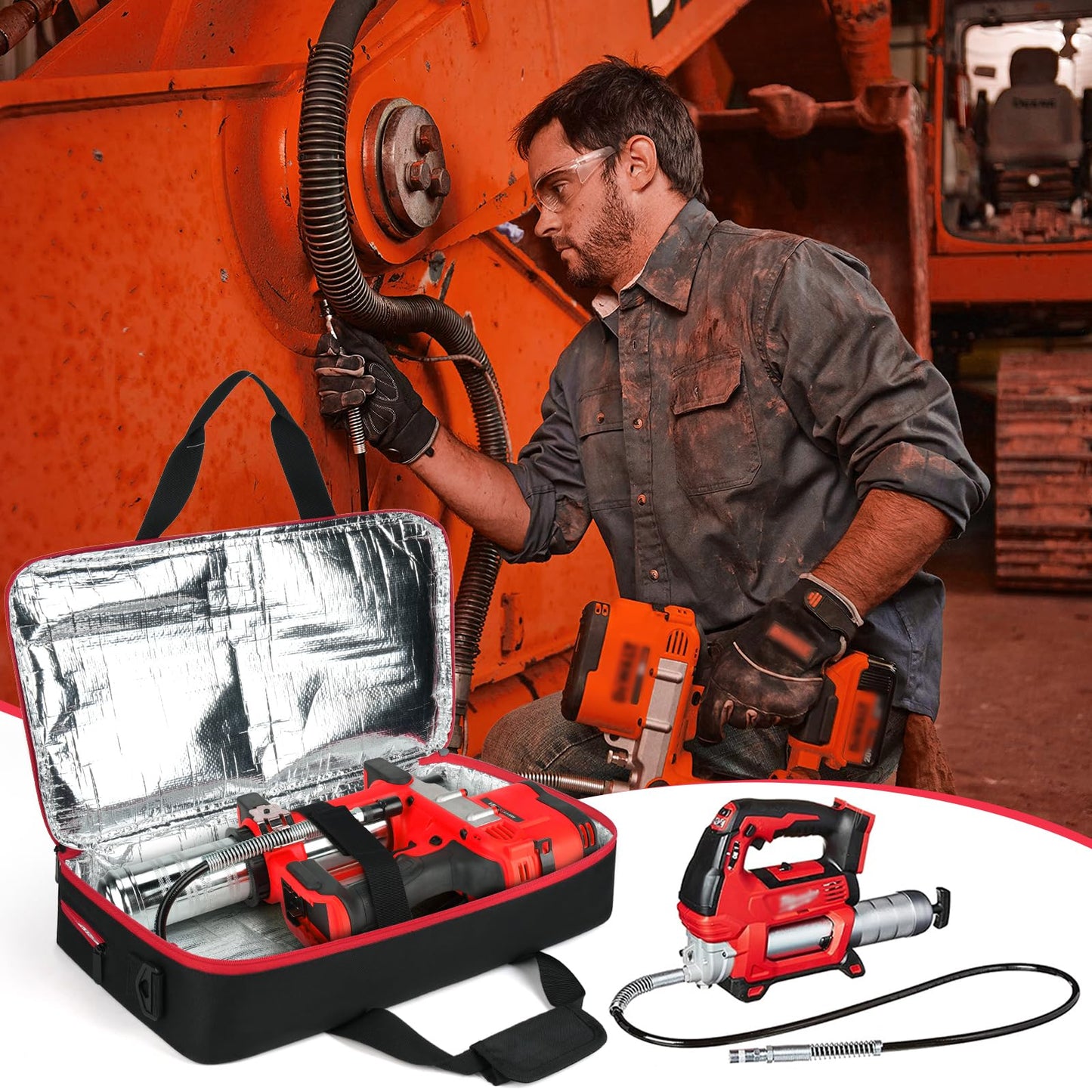 Grease Gun Case Compatible with Milwaukee M18 2646-20/Milwaukee M12 2446-20/Dewalt DCGG571B Grease Gun Kit, Portable Carrying Bag Compatible with Milwaukee M18 Battery and Charger, Case Only