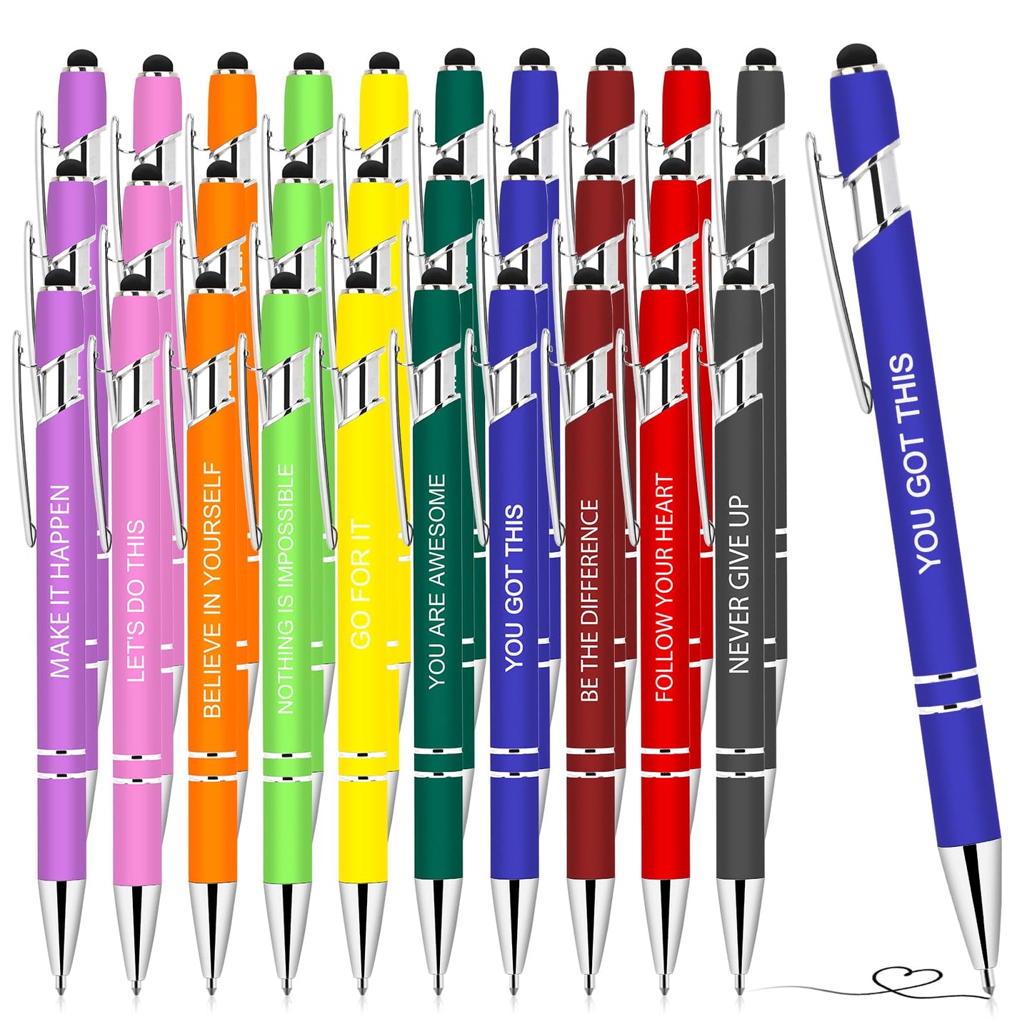 Greengines 30 Pieces Inspirational Pens, Motivational Ballpoint Pen with Stylus Tip Funny Ink Pens Bulk Inspirational Gifts for Women Coworkers Office Supplies Black Ink