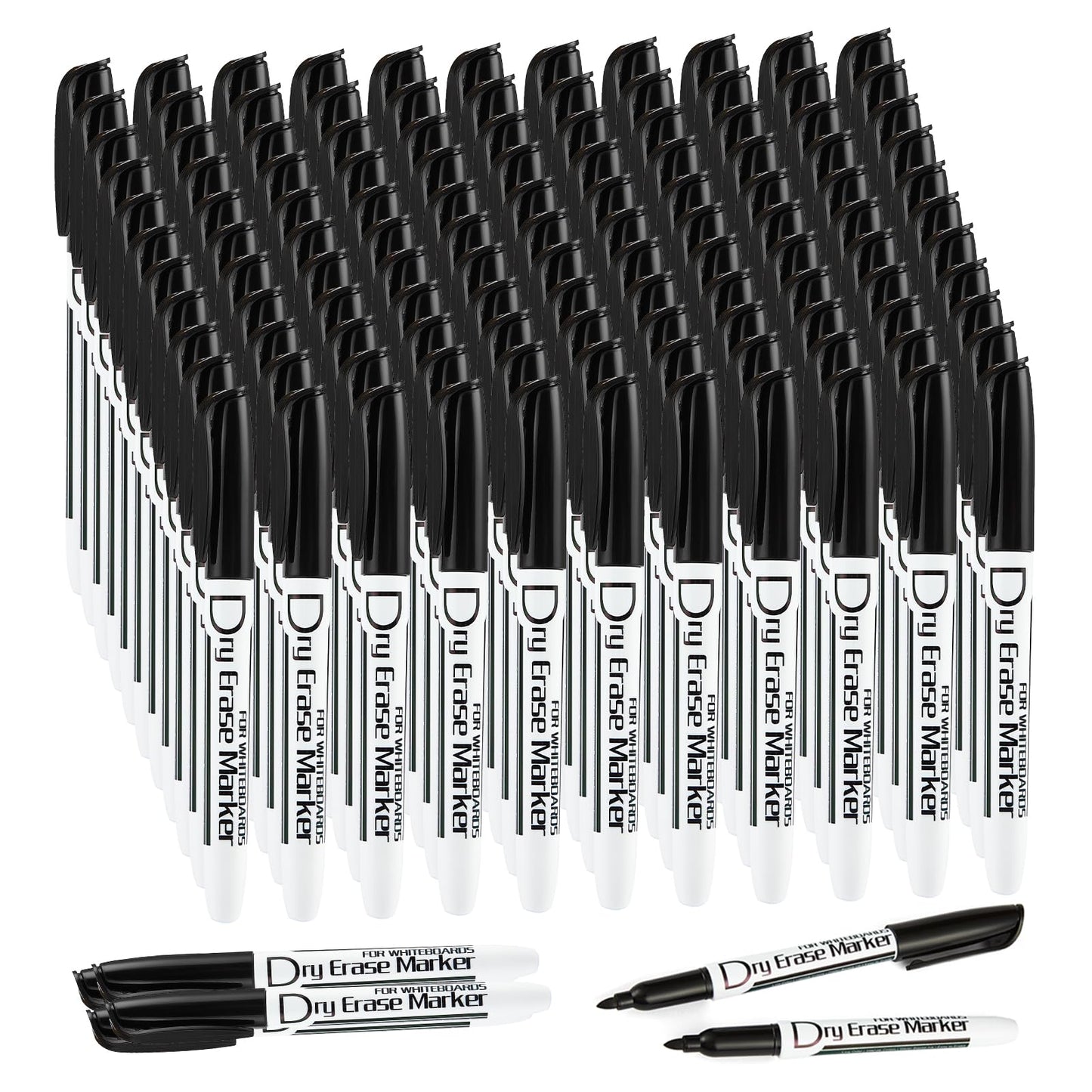 Volcanics Black Dry Erase Markers Low Odor Fine Whiteboard Markers Thin Box of 125