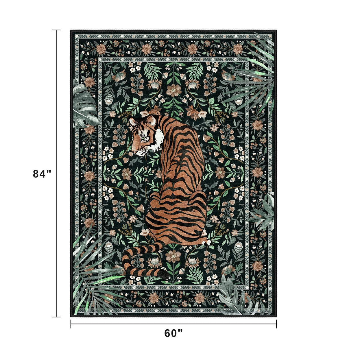 Hroza 5x7 Area Rug for Bedroom Tropical Jungle Tiger Non-Slip Green Rug Kid & Pet Friendly Washable Condo Rugs