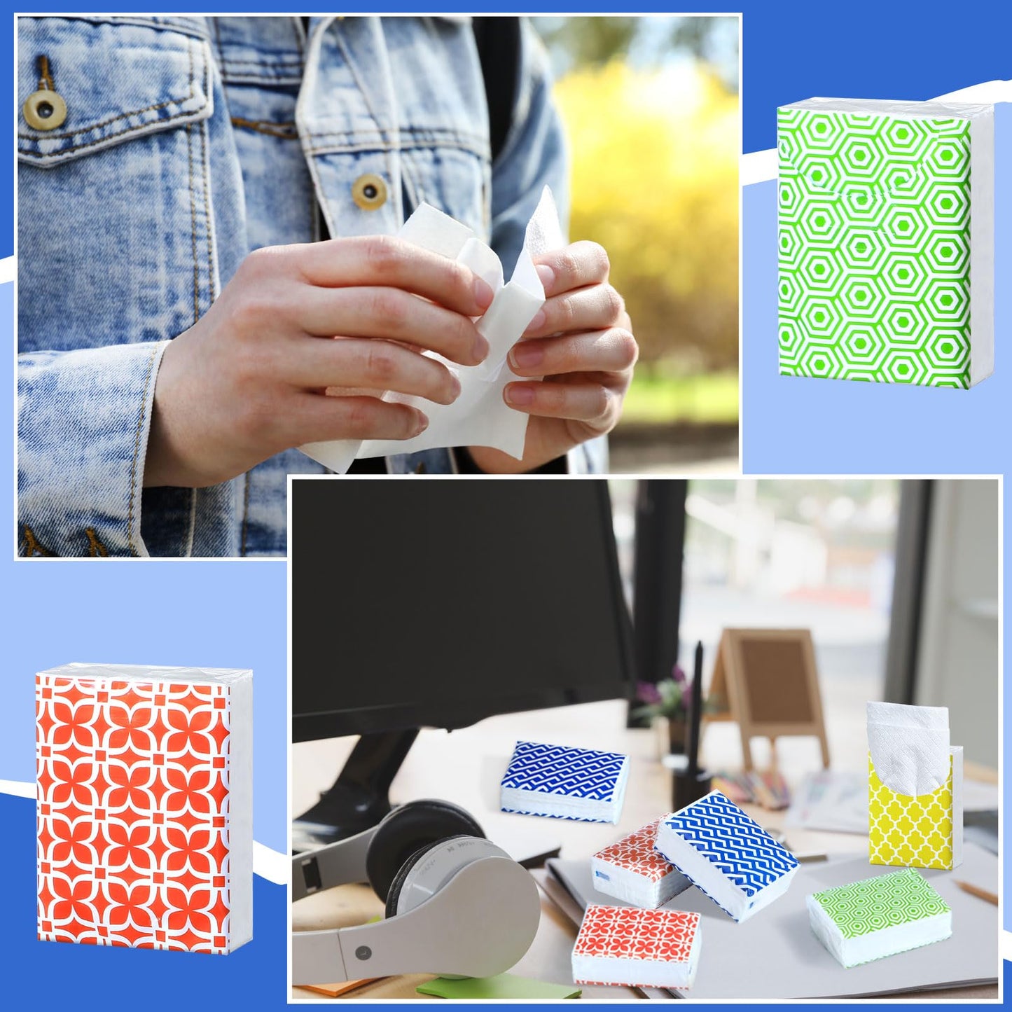 Yinder 120 Packs Travel Size Pocket Tissues 3 Ply Facial Paper Bulk Geometric Small Wallet Tissues for 2026 Graduation Business Trip Ceremony School Classroom Office Car Wedding Party Supplies(Modern)