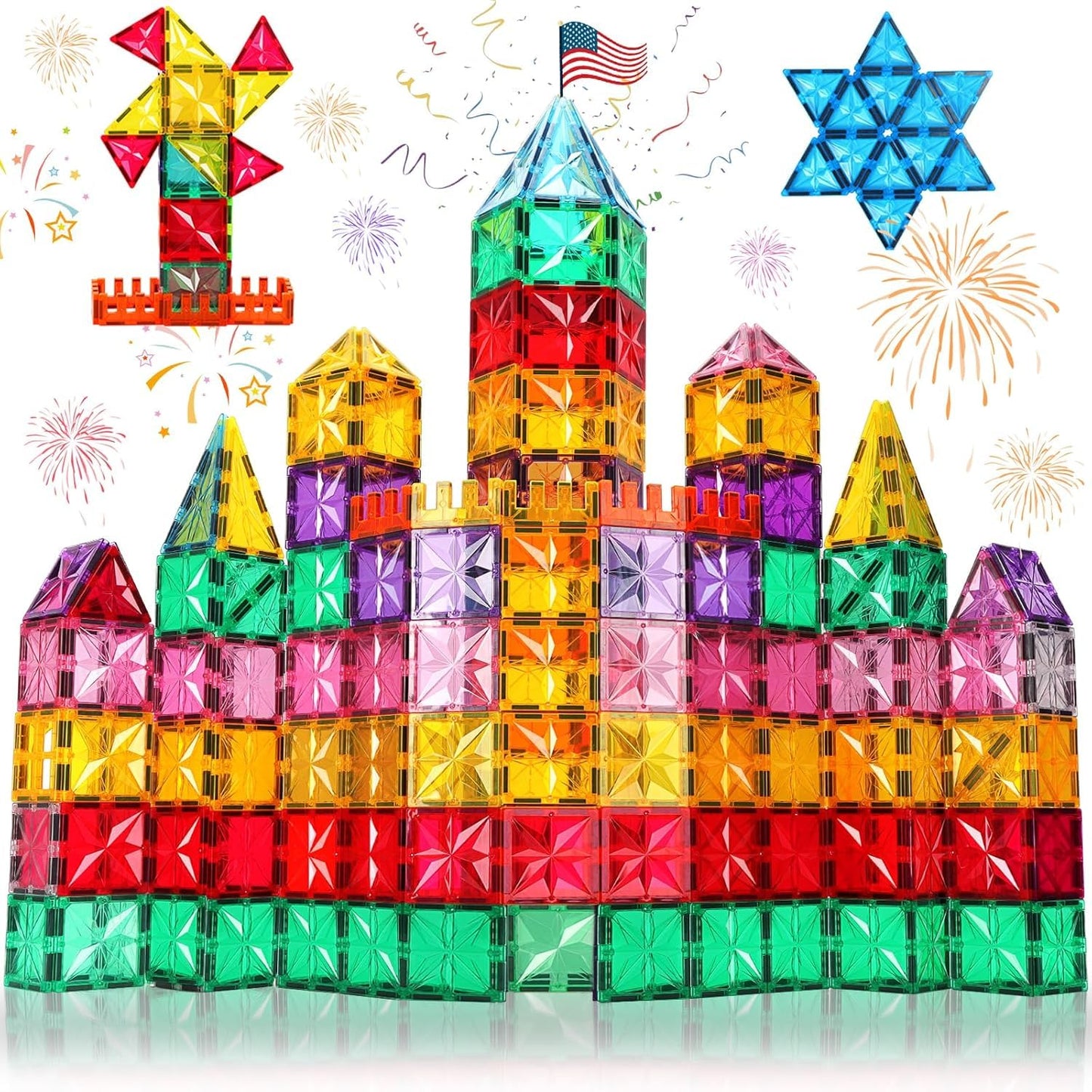 Palano Magnetic Tiles,100PCS Star Magnetic Building Blocks Toy for Ages 3+,Magnetic Tiles for Toddlers Gifts,Montessori Toys,STEM Toys Christmas Toy Gift for Kids Boys and Girls
