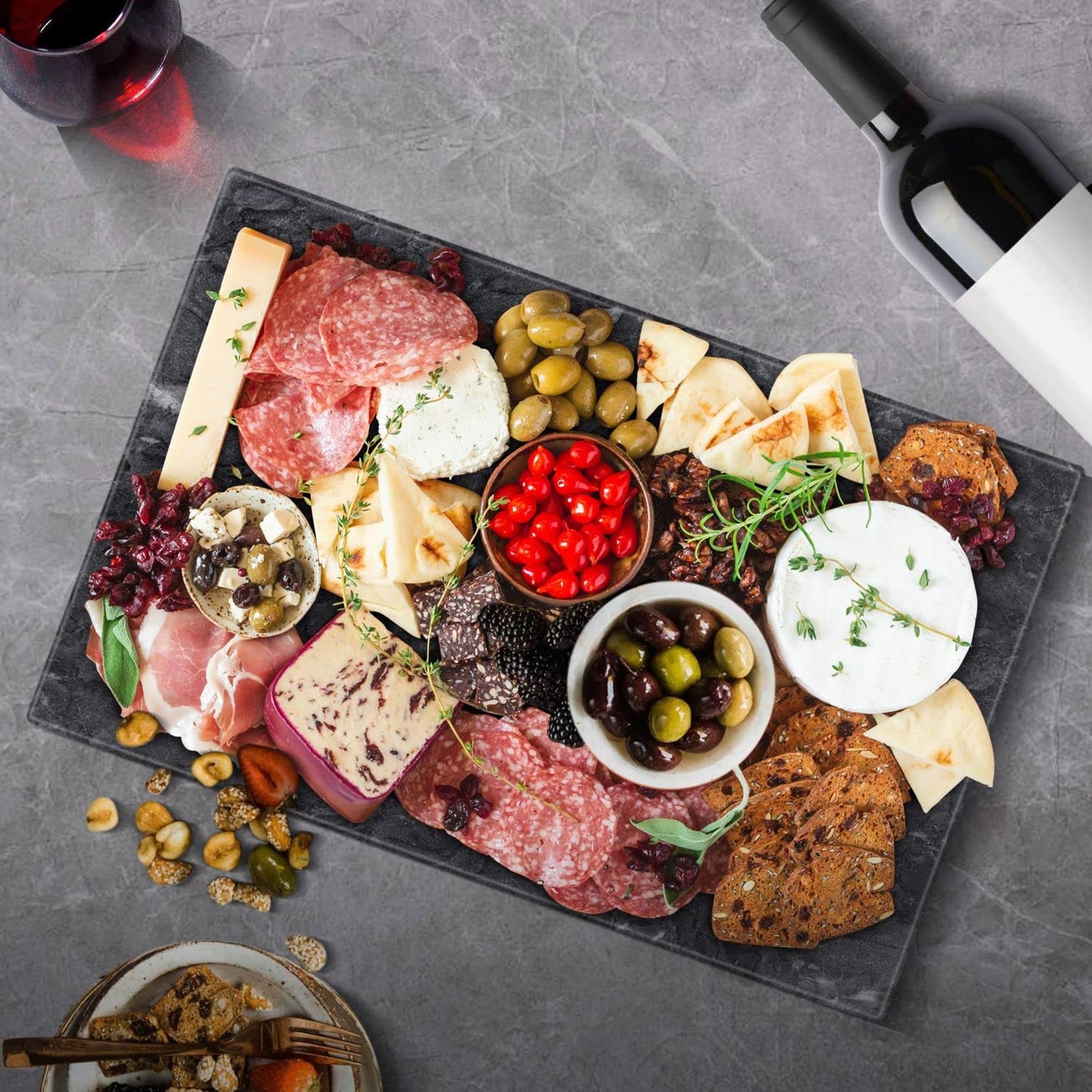 Flexzion Marble Cutting Board for Kitchen - 11.5 x 15 Inch Rectangular Marble Cheese Board Slab for Baking, Charcuterie, Pastry - Non-Stick Heat Resistant Stone Serving Board for Countertop, Black