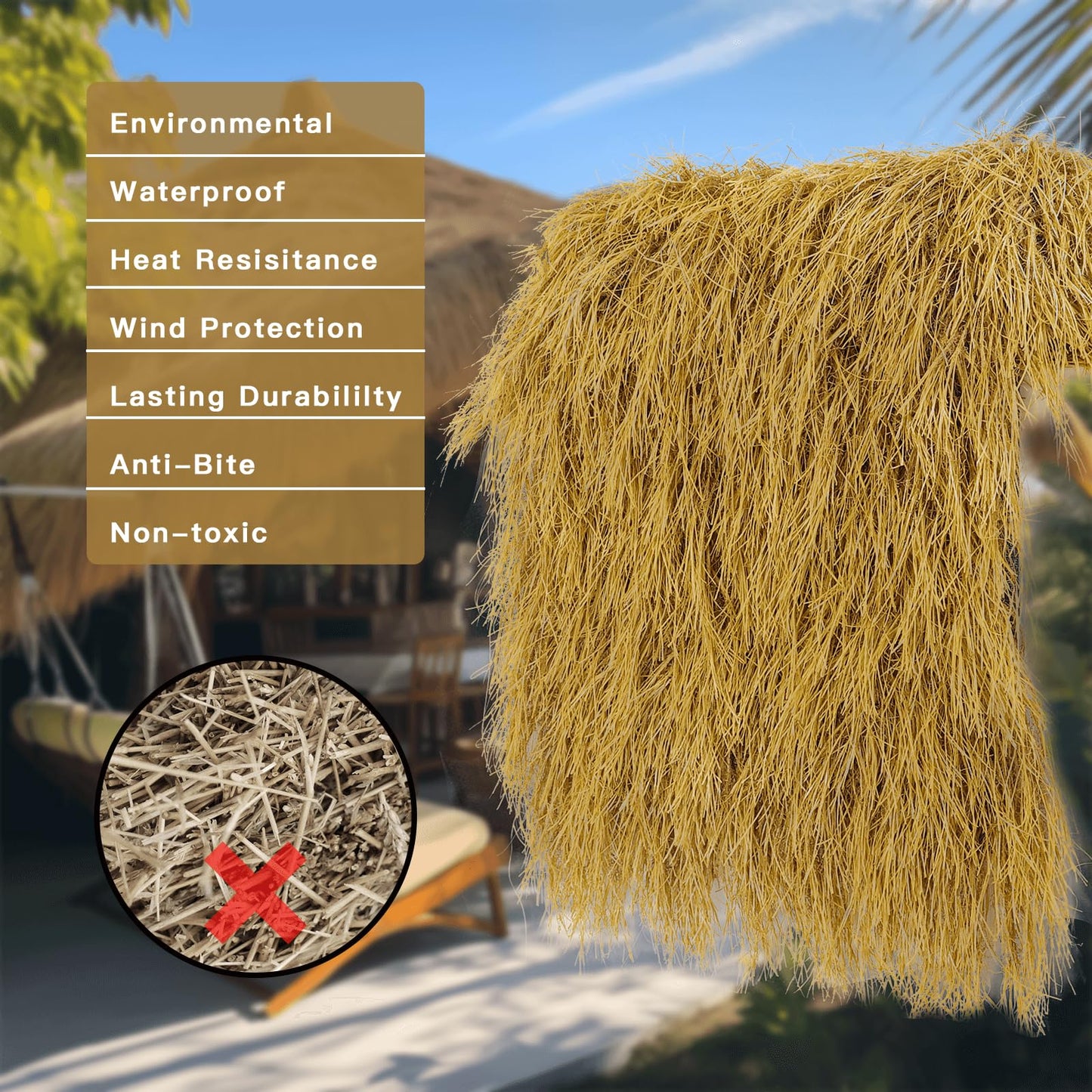 Tiki Thatch Grass Roof, Artificial Straw Roll for Tiki Bar, Garden Fence, Patio or Christmas Party Decoration, Holiday Palapa Thatch Roofing Duck Blind Grass Hay Bales (Yellow, 3 x 0.4M)