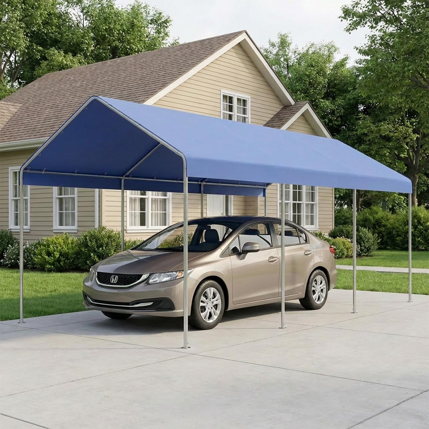 COWVIE 3 x 6m Carport Canopy Replacement Cover, with 46Pcs Long Ball Bungees, Waterproof Garage Top Tent Shelter Tarp, Only Top Cover