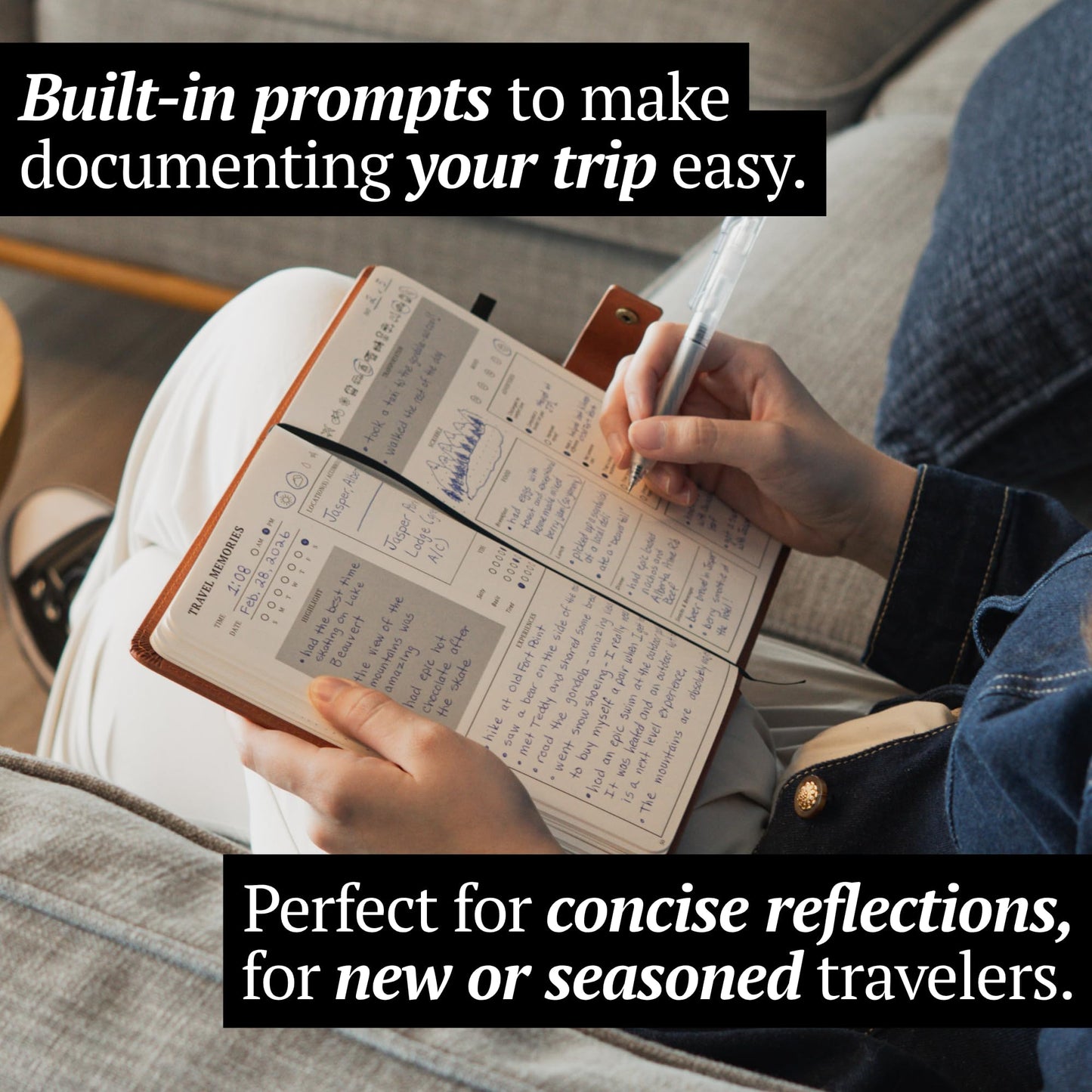 Jamsify Studios Travel Journal with Prompts (Hardcover) 2nd Edition - Vegan Leather Adventure Essential - 2-Page-A-Day Travel Journal (40 Days) for Women Men Nonbinary - A5 Daily Diary & Traveler Notebook - Gift - Present