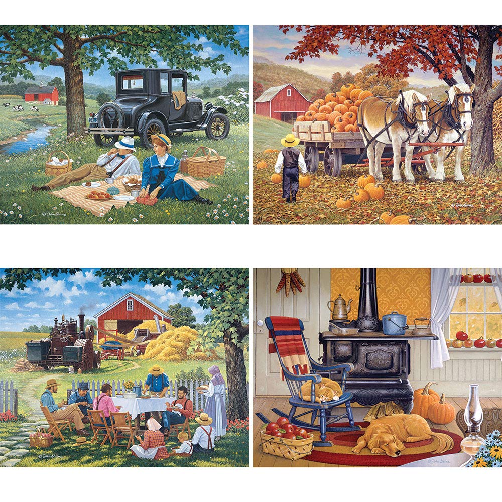 Bits and Pieces - 4-in-1 Multi-Pack - 300 Piece Jigsaw Puzzles for Adults-Each Measures 16" x 20" (46cm x 61cm)-Simpler Times by Artist John Sloane