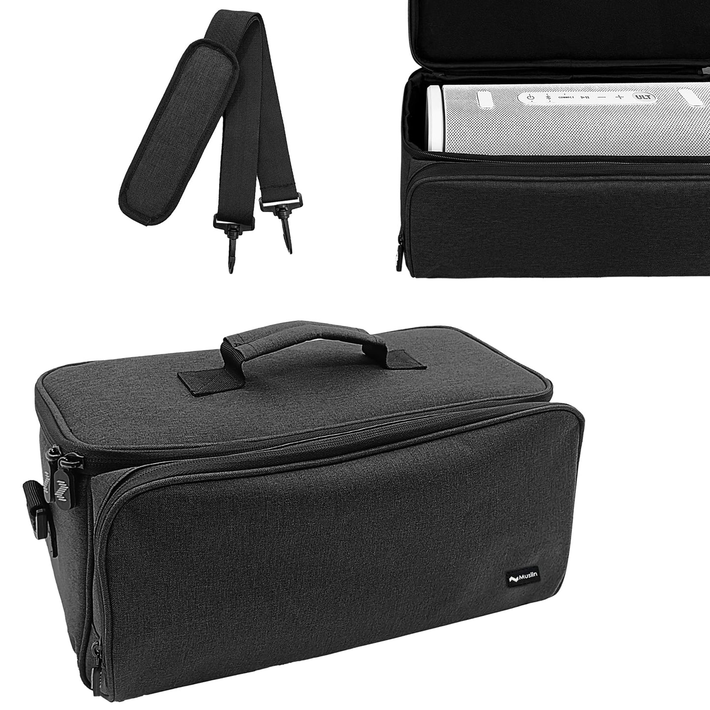 Musiin Portable Bluetooth Speaker Bag Compatible with Sony ULT Field 5/3,Soft and Fit Inner Padding,Front Zipper Pocket for Accessories,and Detachable Shoulder Strap,Travel and Daily Use Protection