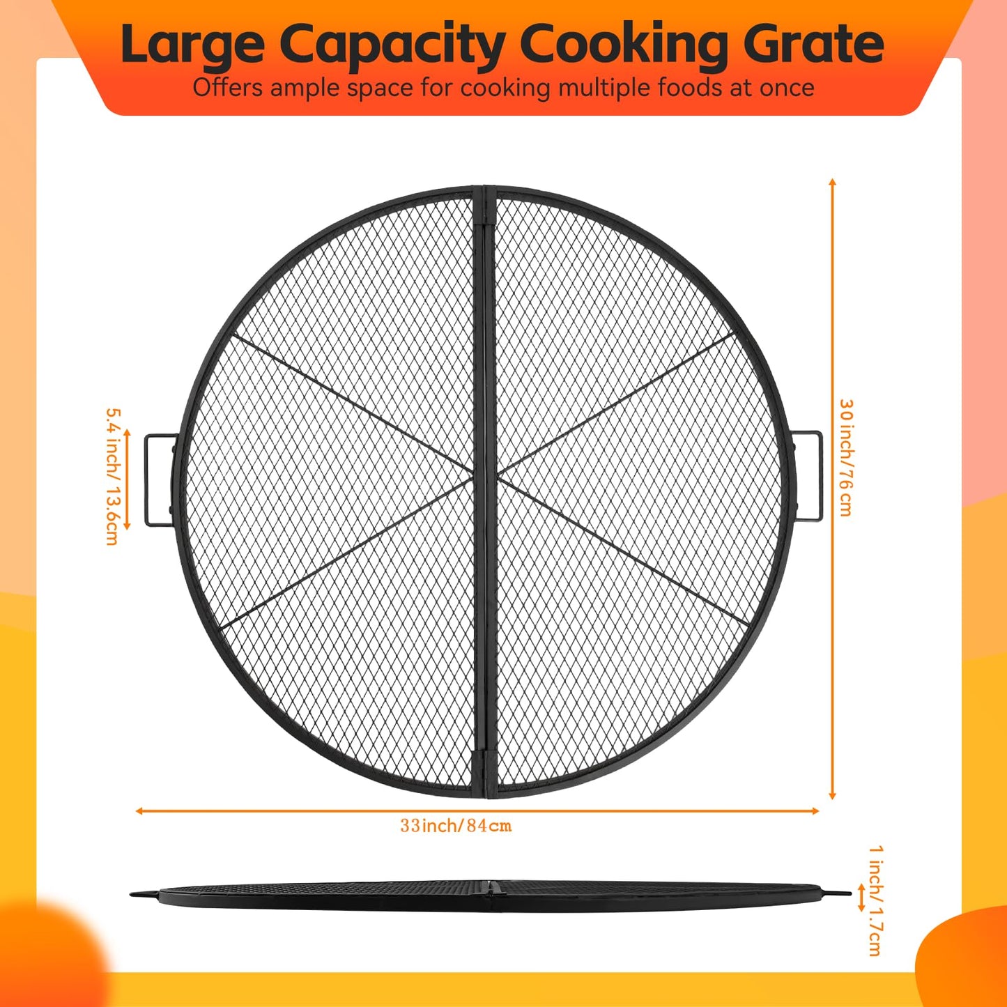 METORICO X-Marks Fire Pit Cooking Grill Grate with Support X Wire - Heavy Duty Folding Round Campfire Grill Grid - Portable Camping Cookware for Outside Party Gathering - 30 inch
