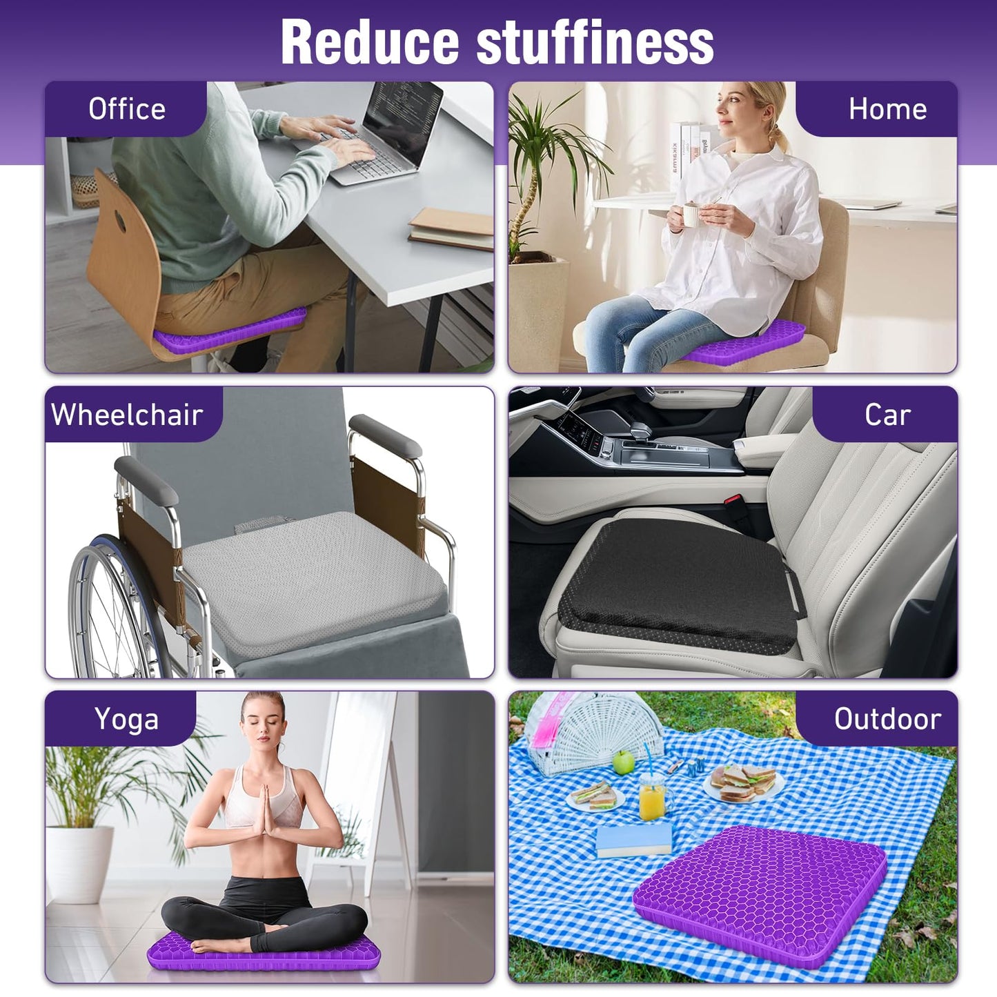 Gel Seat Cushions for Long Sitting, Double Thick Seat Cushion Breathable Honeycomb Design Absorbs Pressure Points, Gel Cushion for Office Chair, Home, Car, Wheelchair