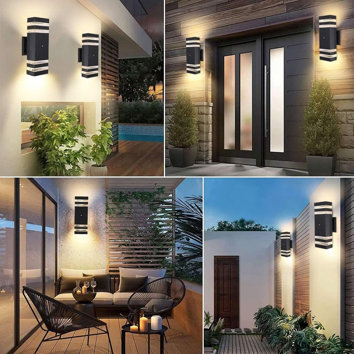 RETRELMP Outdoor Wall Lights with Dusk to Dawn Sensor, Up Down Exterior Lighting Fixtures Wall Mount, LED Square Porch Wall Sconce Black Front Door Wall Lamps for Hallway Patio Garage 3 Pack