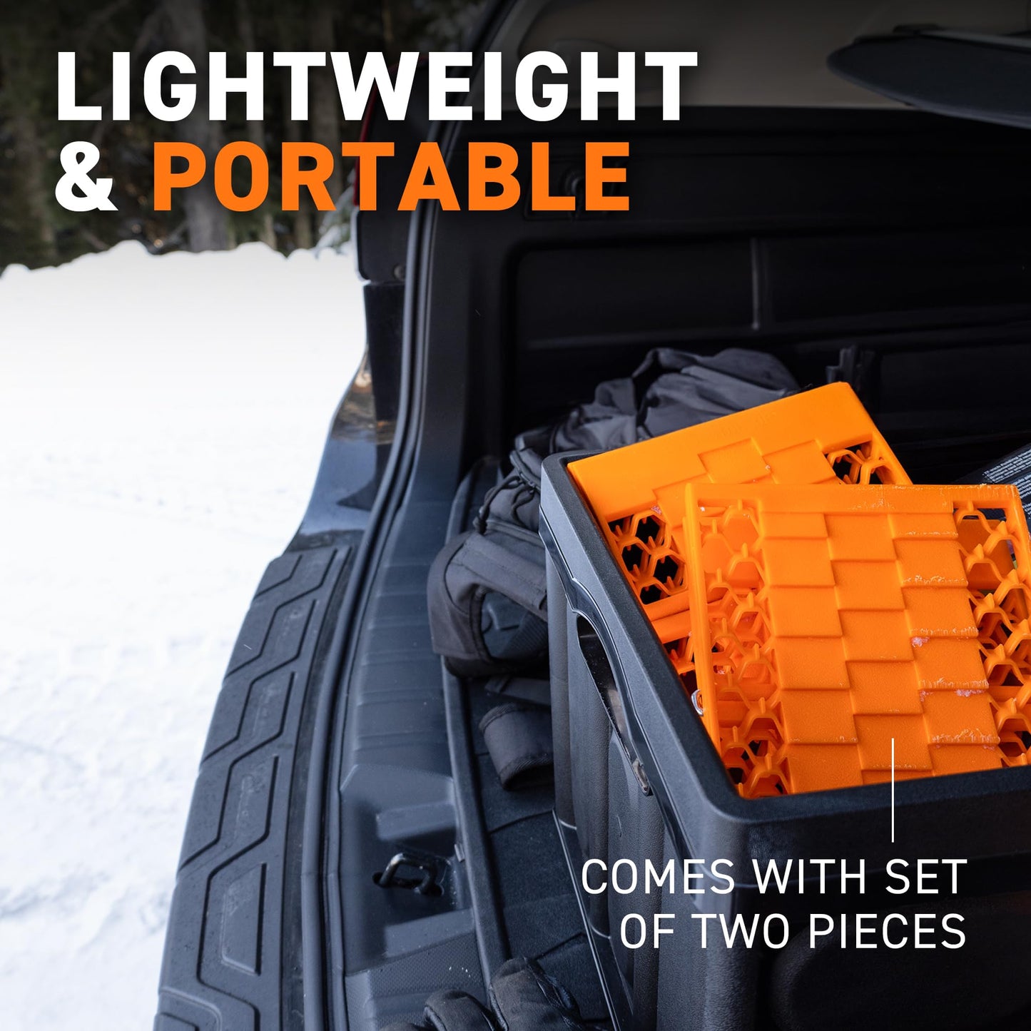 72HRS All Weather Automotive Emergency Tire Traction Mat, Winter Traction Mat, Snow Mud Dirt All Terrain Tire Traction Set of 2-55 x 18cm (Orange)