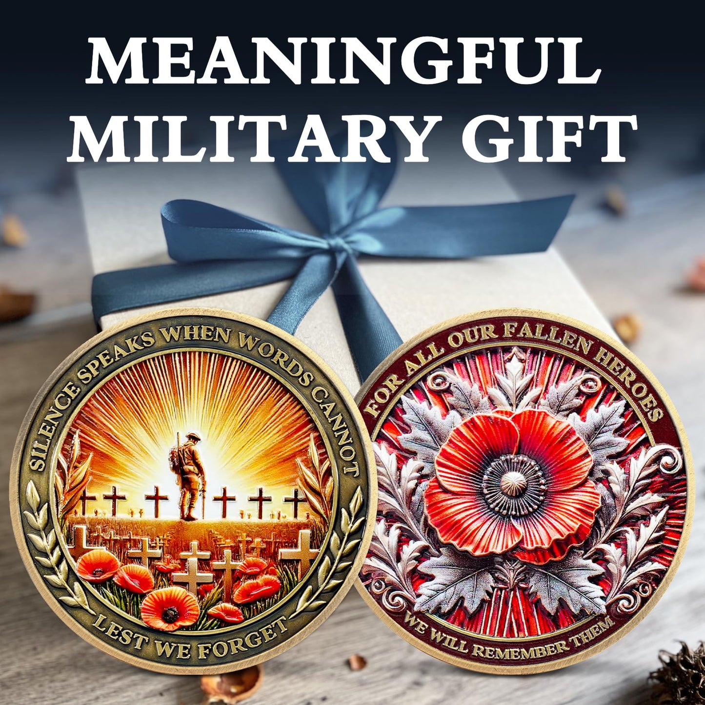 IELCJJ Poppy Military Challenge Coin - Memorial Coin Honoring Fallen Heroes with Poppy and Cross - Veterans Challenge Coin - Patriotic Military Memorabilia Gift (5 PCS)