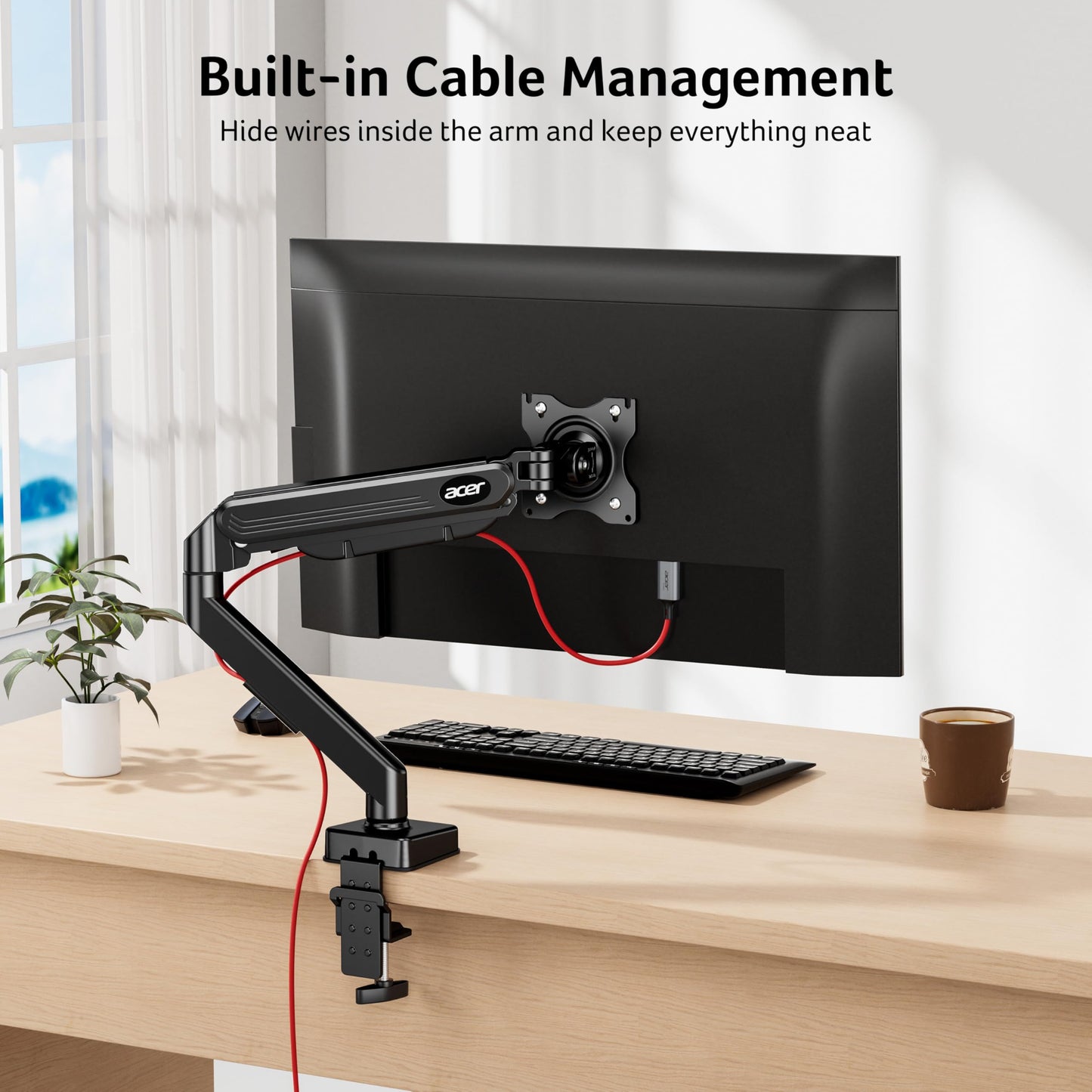Acer Single Monitor Arm, 17 to 34 Inch Gas Spring Monitor Stand, Adjustable Desk Mount with VESA 75/100mm, C-Clamp/Grommet Base for 4.4 to 19.8lbs LCD Monitor