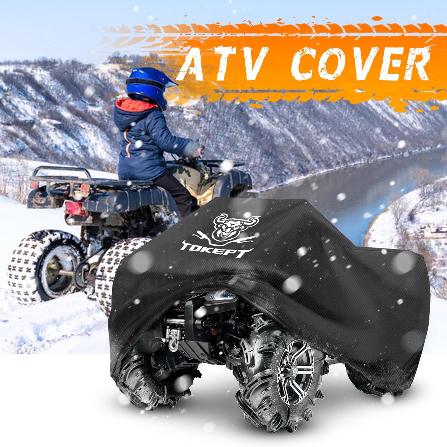Tokept ATV Cover, Heavy Duty Black Waterproof Oxford Fabric Protective 4 Wheeler Quad Cover for 82" Kawasaki Honda Polaris Yamaha (82''L x 47''W x 45''H)