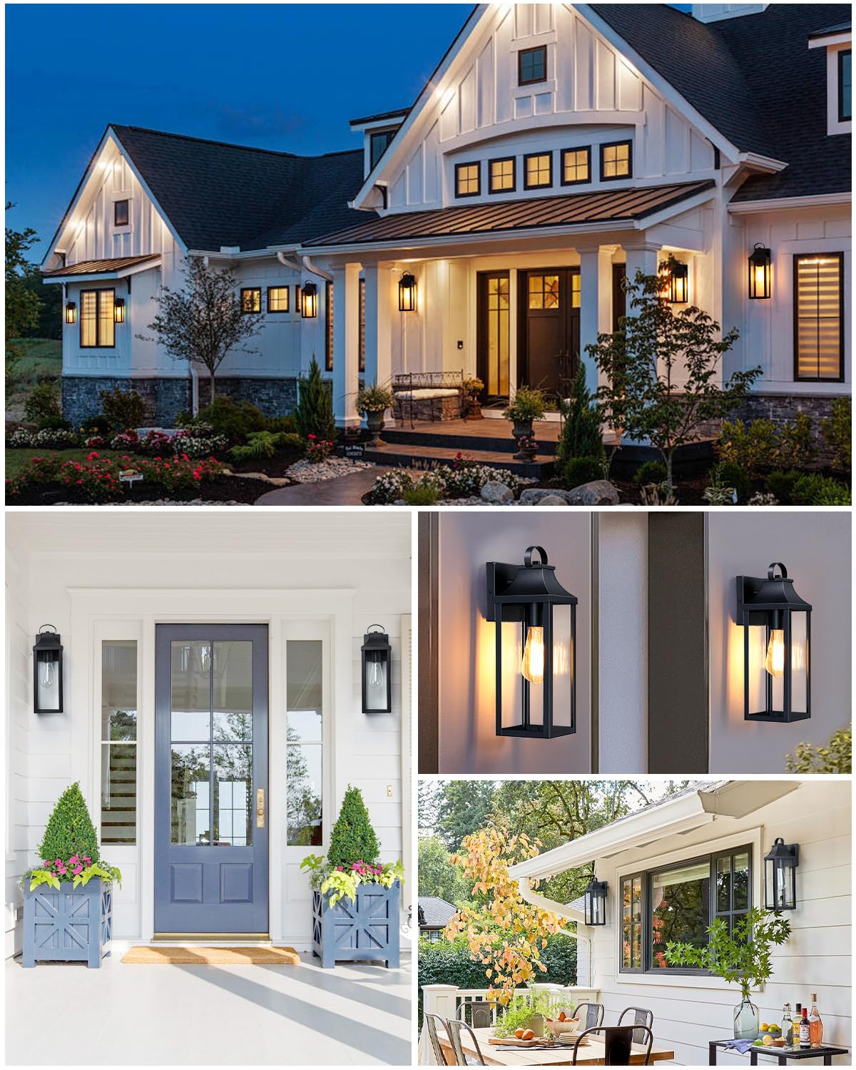 15.2'' Outdoor Light Fixtures Wall Mount 2 Pack, Black Exterior Wall Sconces Large Outside Lights for House, Waterproof Wall Lantern Black Wall Lamp Anti-Rust with Glass for Patio, Porch, Garage