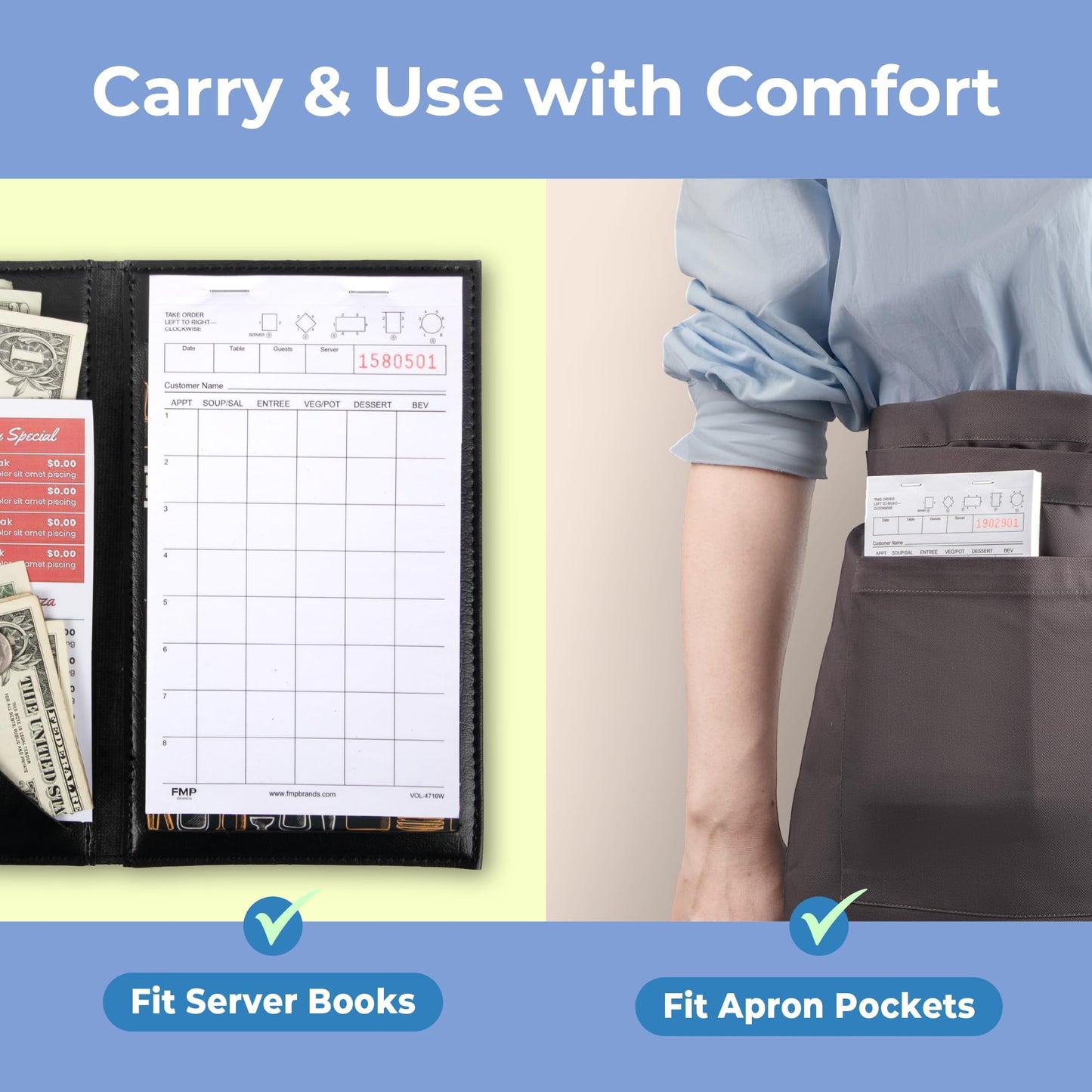 FMP Brands Server Note Pads Paper, Guest Check Books, Total 2000 Sheets, 20 Pads, 100 Sheets/Pad, Guest Check Pads, Order Pads for Servers, Waitress Notepads for Restaurant, Bar, Cafe, Diners