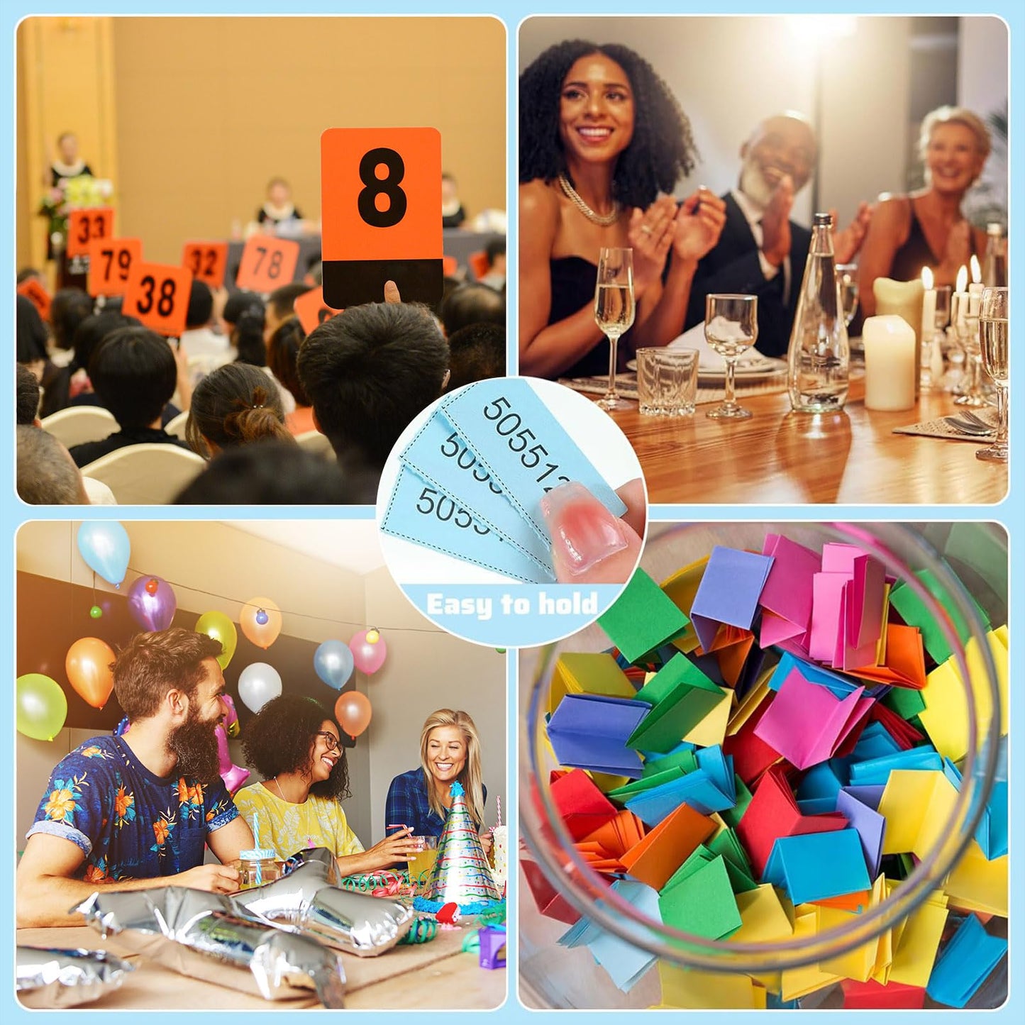 Kosiz 504 Sheets 25 Bid Raffle Ticket with Different Numbers Per Sheet Chinese Auction Tickets for Events Church Basket Auction Silent (Light Blue)