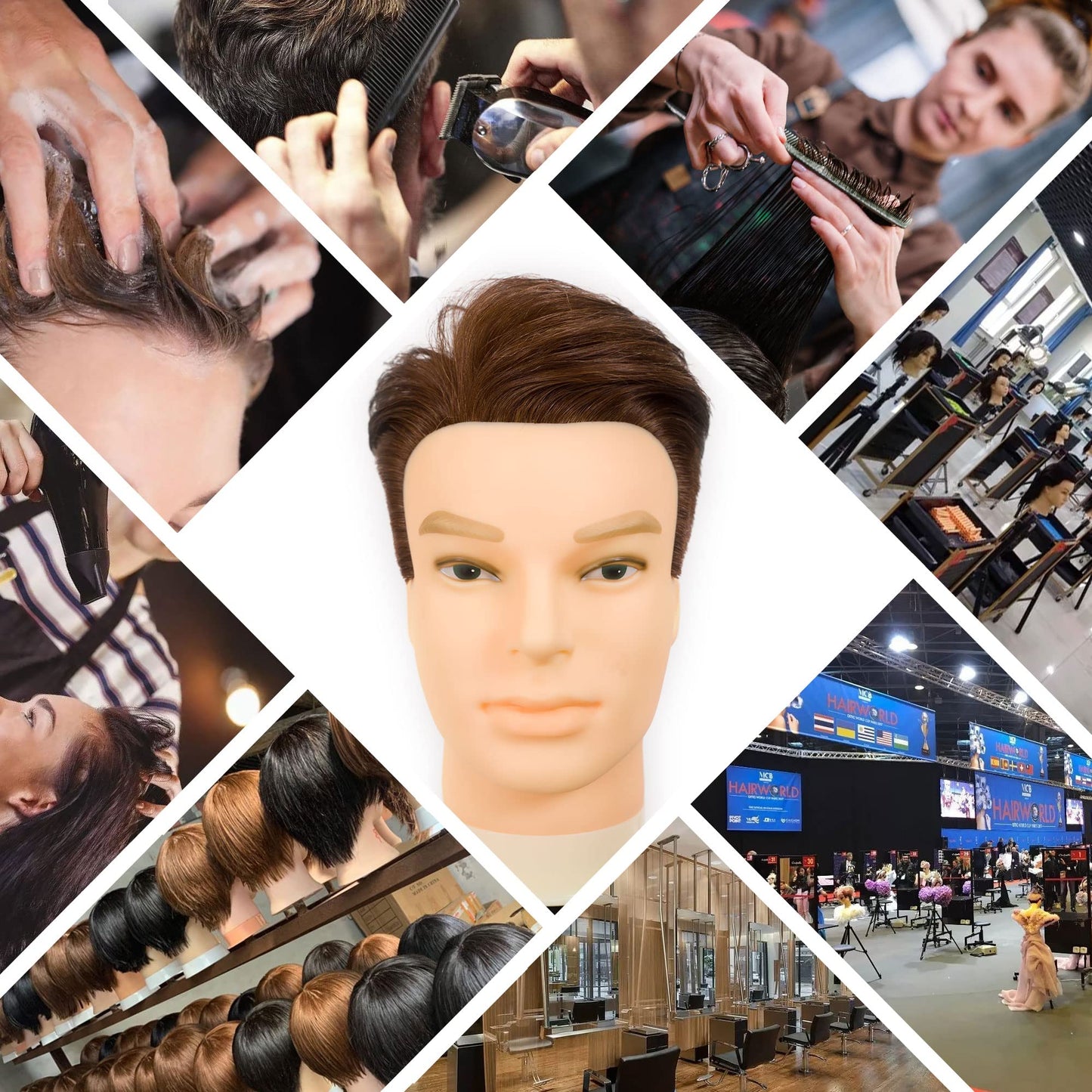 DIRUISI Male Mannequin Head with 100% Human Hair, 8Inch 3B#, PVC Material, Cosmetology Education Focus