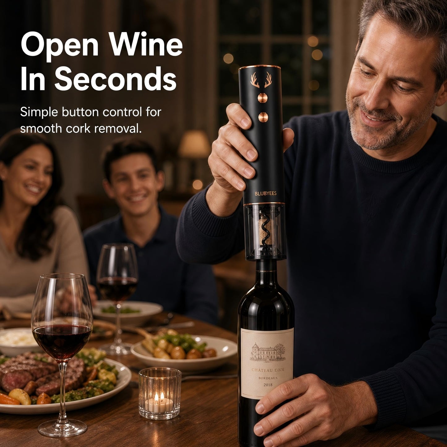 4-in-1 Electric Wine Opener Set – Rechargeable Automatic Corkscrew, Foil Cutter, Aerator & Vacuum Stopper, Wine Accessories Gift Set for Dad, Father’s Day Gifts for Men, Husband, Wine Lovers