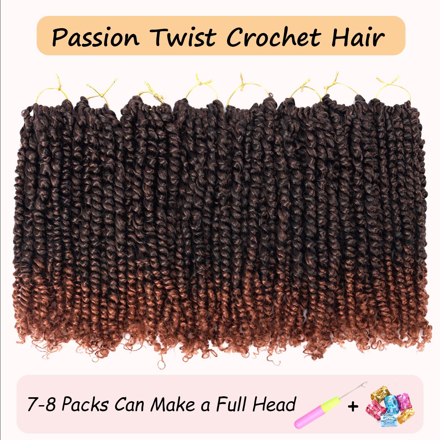 LOSMOEER 8Packs Passion Twist Hair Pre-twisted Passion Twist Crochet Hair Pre-looped Crochet Braids Hair for Women Passion Twists Braiding Hair Synthetic Hair Extensions