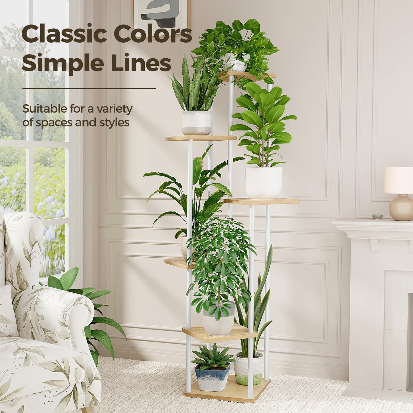 Bamworld Small Plant Stand Indoor 6 Tier Metal Plant Shelf Corner Plant Stand for Multiple Plants Indoor Tall Plant Shelf for Patio Garden Balcony Living Room Bedroom