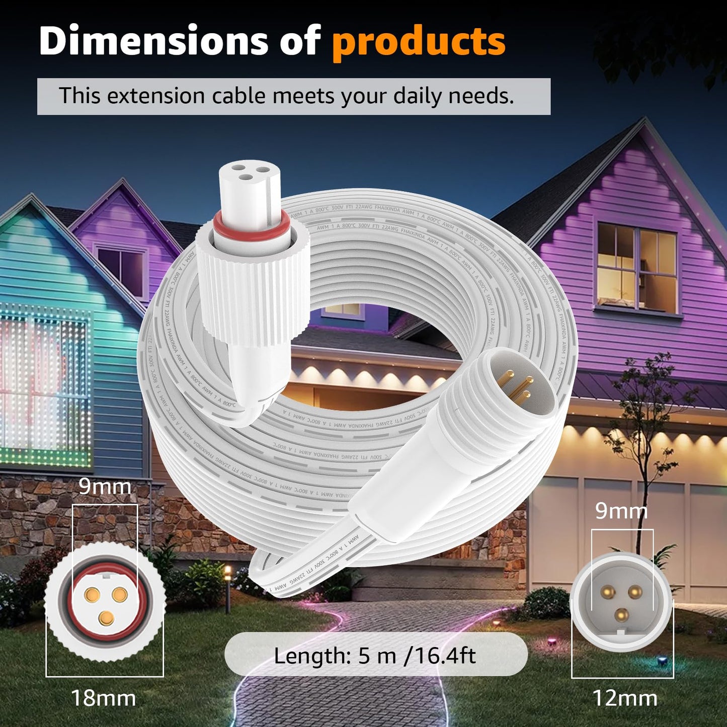 Norward Cable for Govee Permanent Outdoor Lights, IP68 Waterproof Power Cord, Compatible with Govee H705A H705B H705C and Other Outdoor Lighting Systems (16FT)
