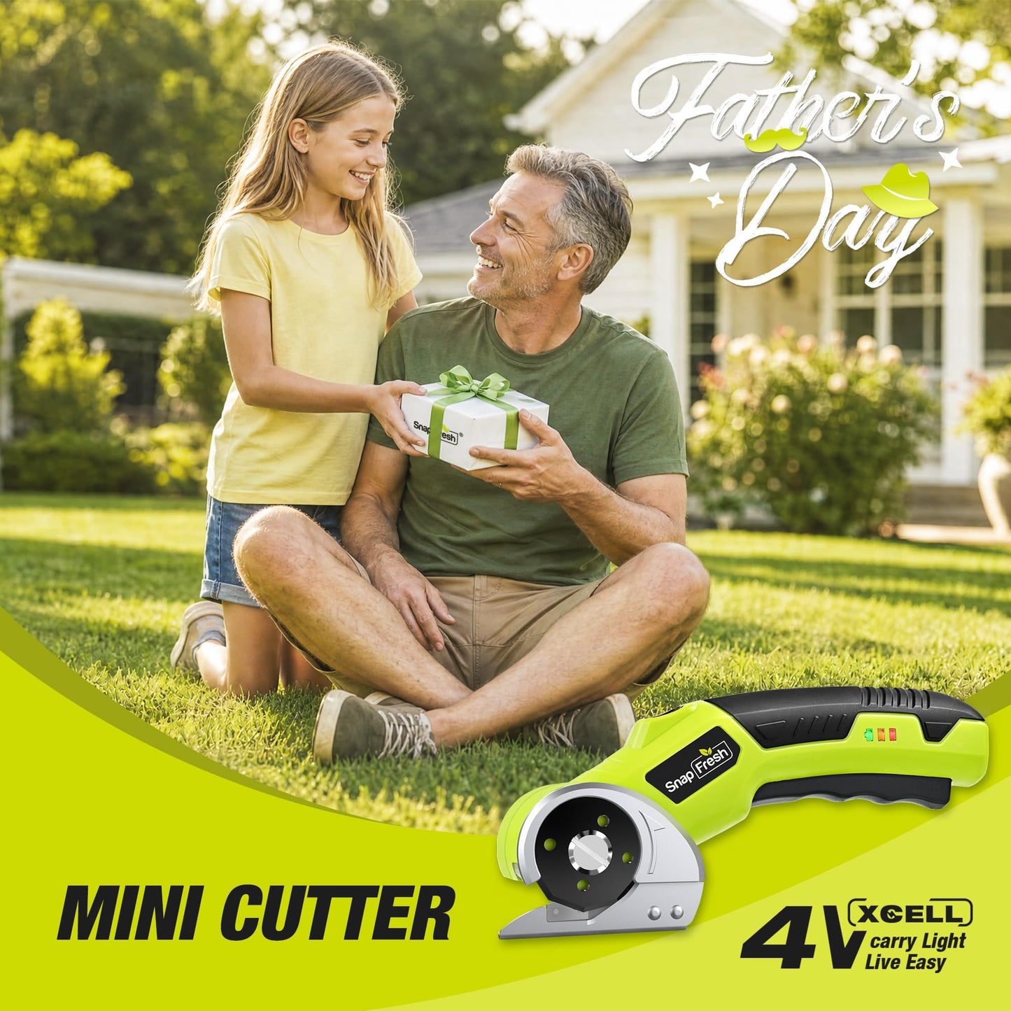 SnapFresh 4V Cordless Electric Scissors-Rechargeable Rotary Box Cutter w/ 2.0Ah Battery, 2 Self-Sharpening Blades, 285RPM,LED & Safety Lock,Carpet Cutter Tool for Cardboard, Fabric, Leather, Plastic