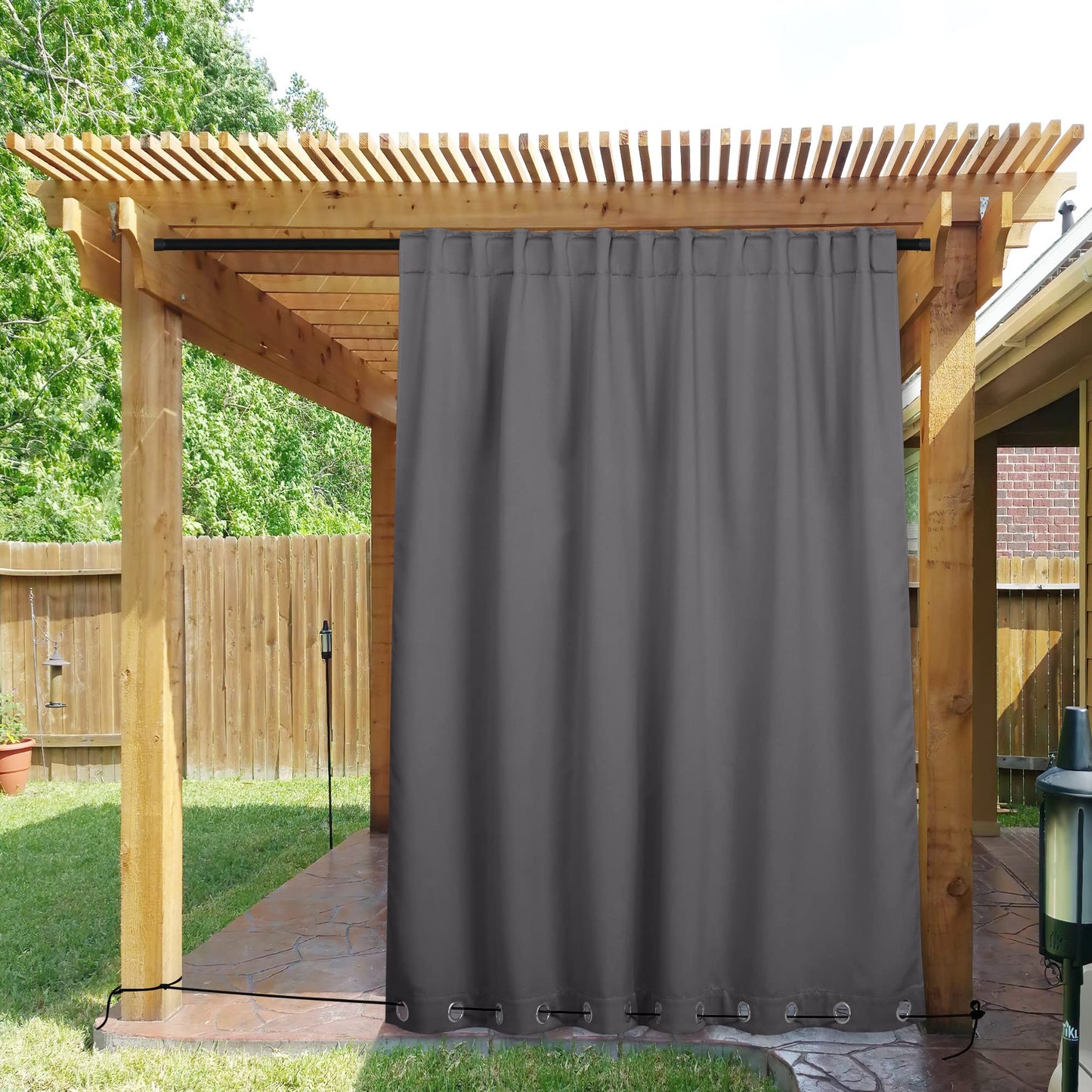 NICETOWN Grey Gazebo Curtains Waterproof,Top & Bottom Grommet & Back Tab Windproof Weighted Blackout Outdoor Drapes Keep Privacy with Fixed Rope 2 Panels for Porch/Patio/Pergola/Cabana,84 x 84 Inches