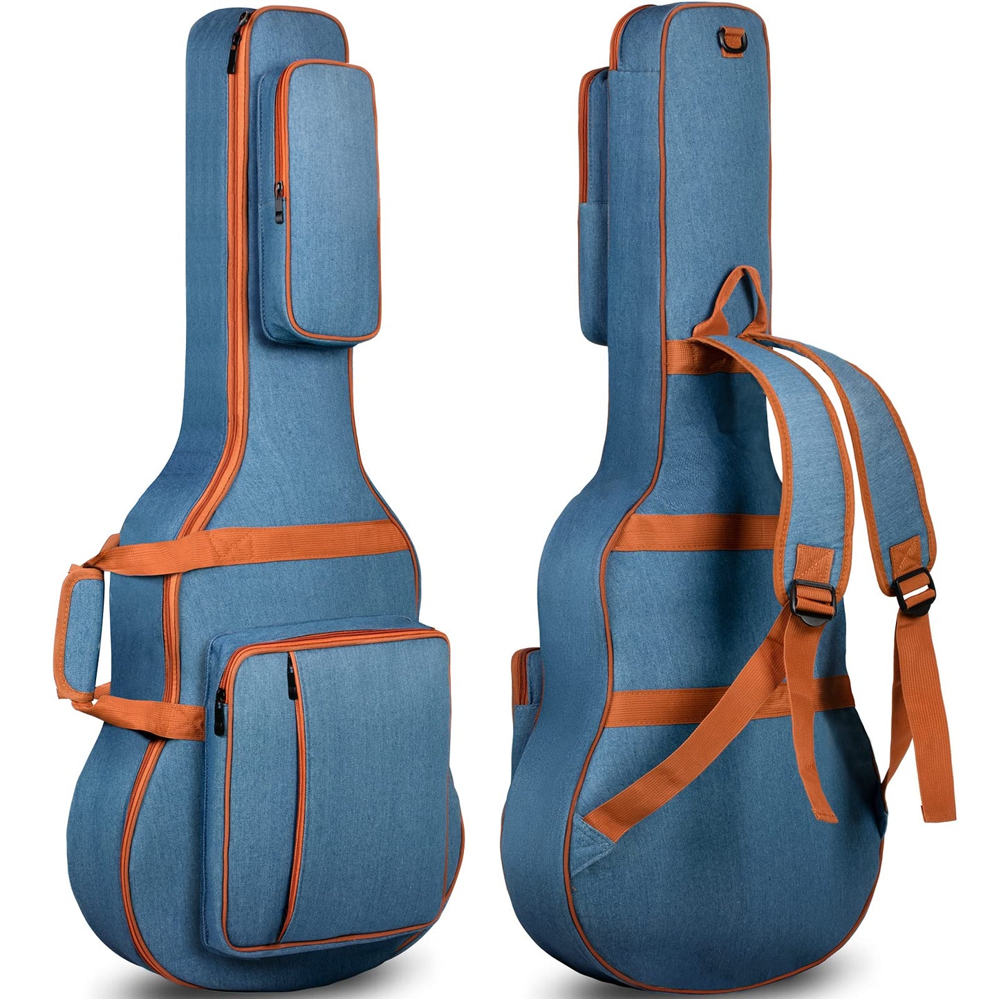 CAHAYA Denim Acoustic Guitar Bag 5 Storage Pockets Deluxe Full Size 8mm Padding Backpack Denim Fabric Breathable Wearable Gig Bag Large Pockets for 42 41 40 39 inch Guitar Denim Blue CY0254