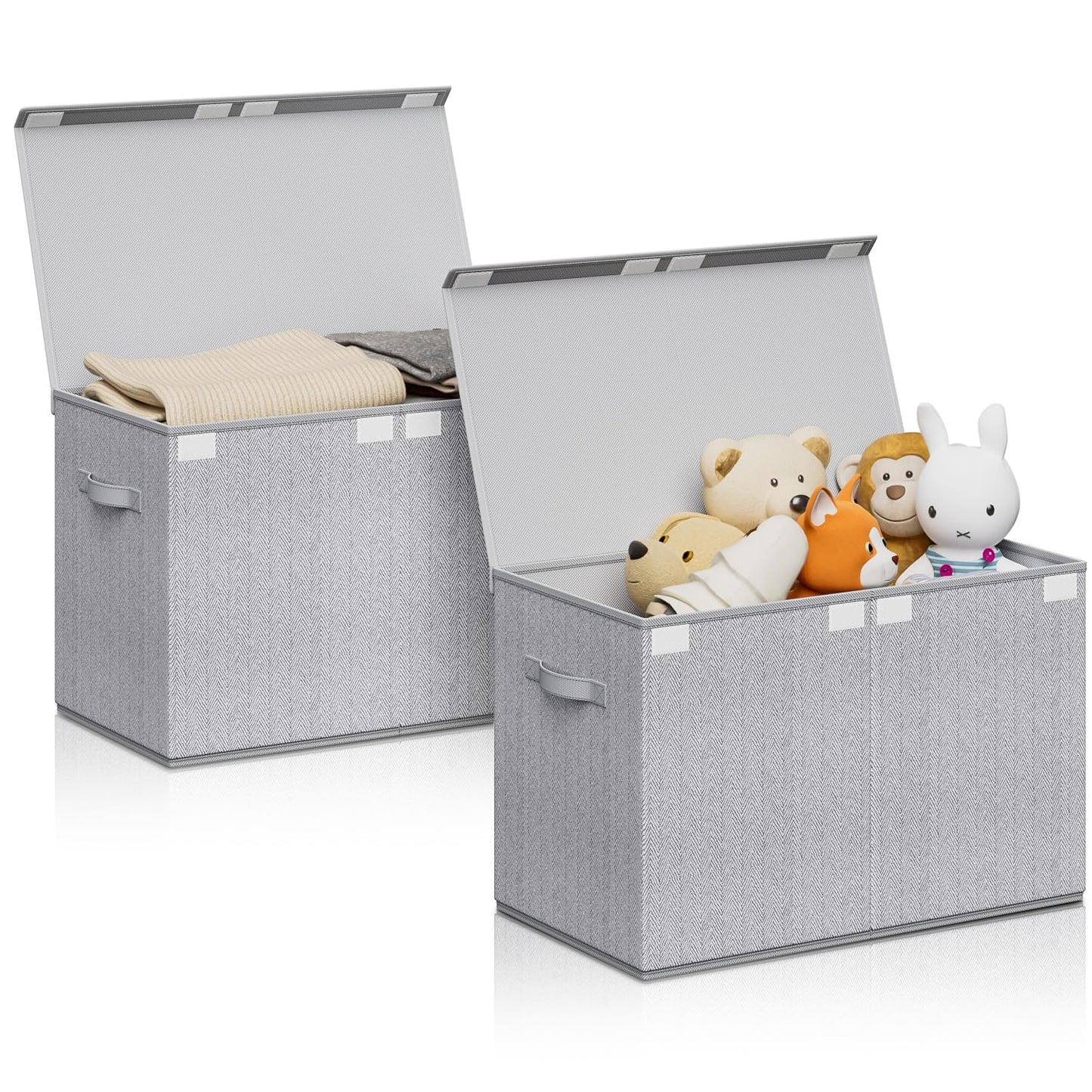 2 Pack Toy Chest Box Organizer Bins for Kids,Boy and Girl, Large Collapsible Storage Box with Fabric Flip-Top Lid & Handles for Clothes, Blanket, Nursery Room, Closet, Bedroom.