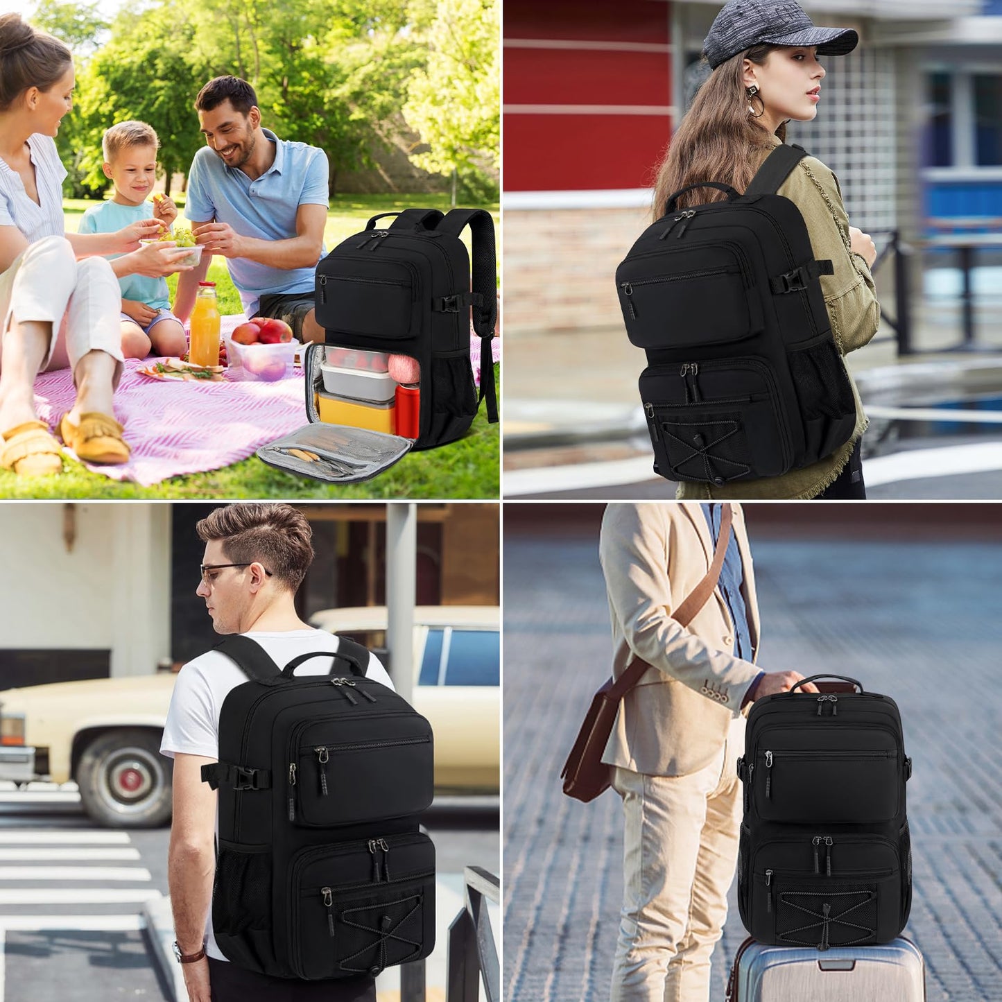 Lunch Backpack 15.6 Inch Laptop Travel Backpack with Insulated Bag Extra Large Backpack for Men Women Waterproof Computer Backpack for Work School College Business, Black