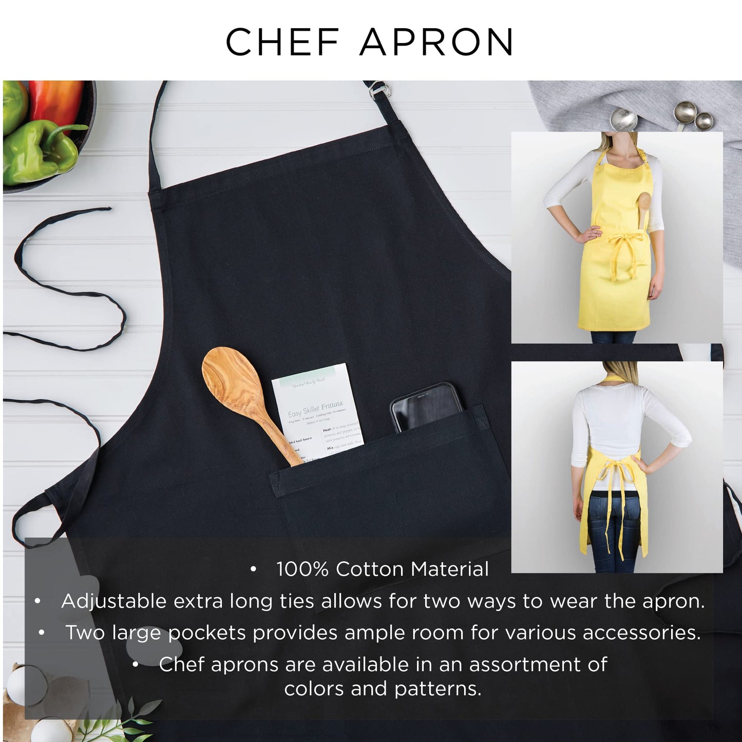 DII Cotton Adjustable Buffalo Check Plaid Apron with Pocket & Extra-Long Ties, 32 x 28, Men and Women Kitchen Apron for Cooking, Baking, Crafting, Gardening, BBQ-Navy Blue