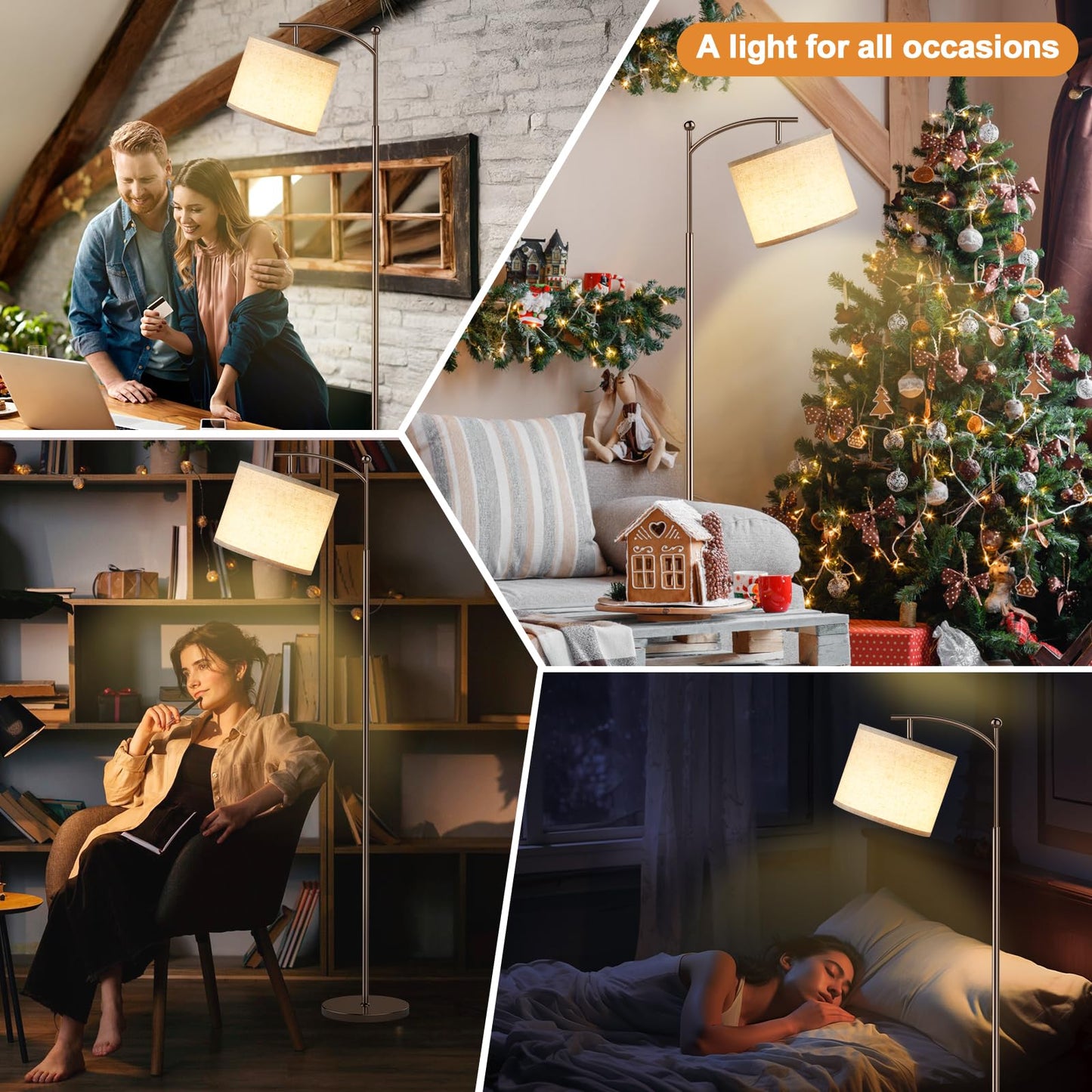 Ambimall 60" Floor Lamp with 3 Color Temperatures LED Bulb, Rotating Lamp Head, Foot Switch, Easy to Install, 9W Bulb Included, Modern Floor Lamp for Living Room, Bedroom, Study Room, Nursery (Brown)