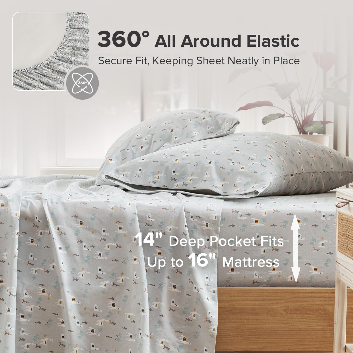 Comfort Spaces 100% Cotton Sheets Queen, Breathable, Naturally Cool Cotton Sheets, Soft Cotton Bed Sheets with 14" Elastic Pocket Fits up to 16" Mattress, All Seasons Sheet Set, Lama Multi 4 Piece
