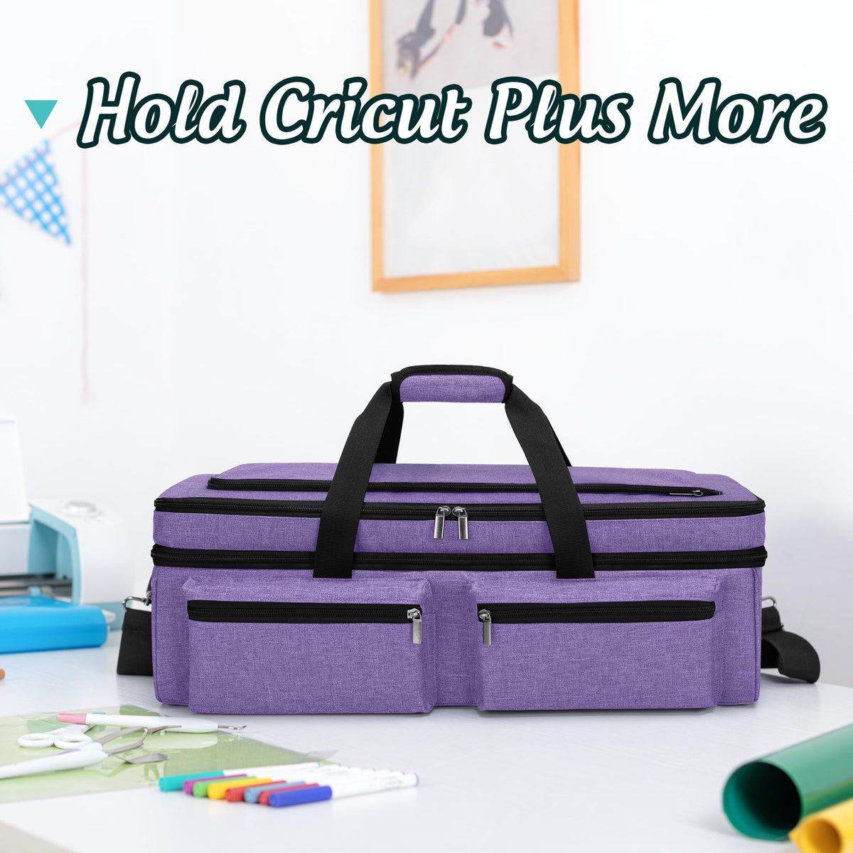 Luxja Double-Layer Bag with Cutting Mat Pocket for Cricut Explore Air (Air2) and Maker, Carrying Bag Compatible with Cricut Die-Cut Machine and Supplies (Bag Only, Patent Design), Purple